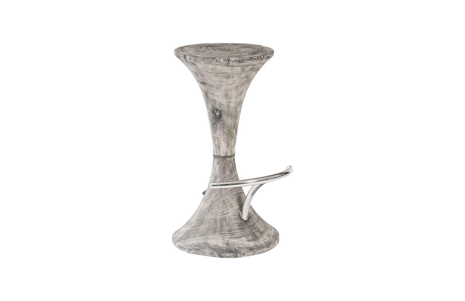 Marley Bar Stool, Gray Stone Finish, Stainless Steel Foot Rest - Remutear