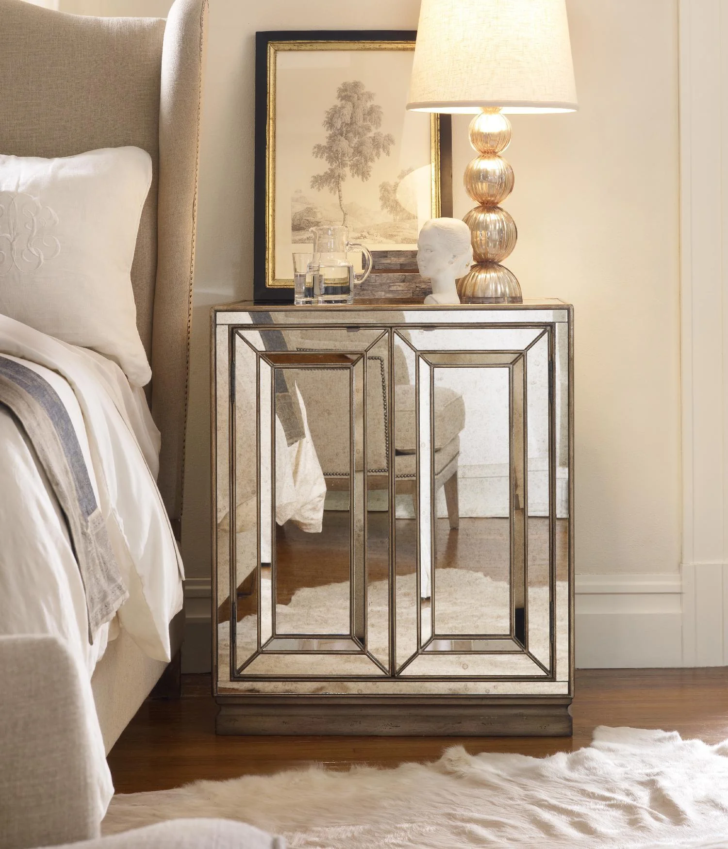 Sanctuary Two-Door Mirrored Nightstand - Visage - Remutear