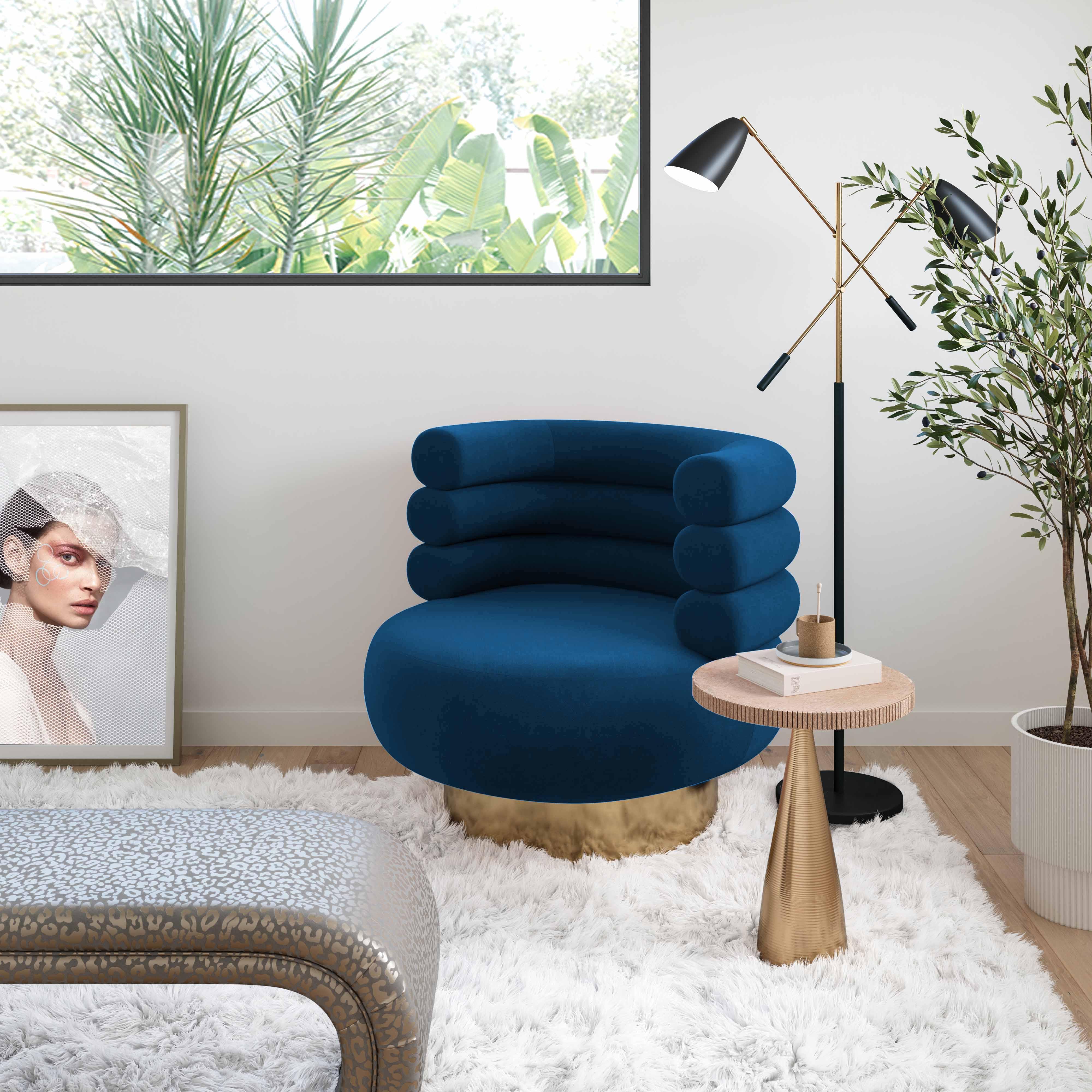 Naomi Navy Velvet Swivel Chair - Remutear