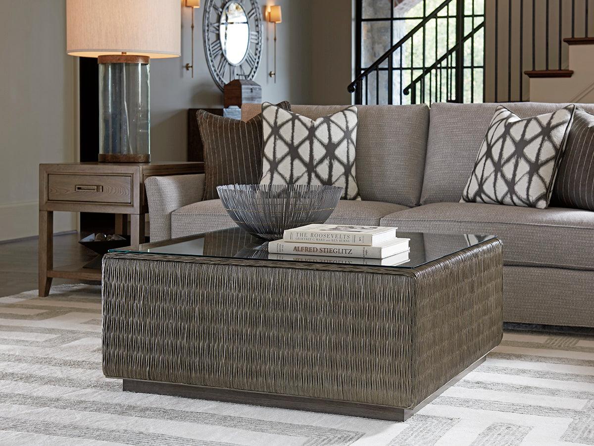 Cypress Point Seawatch Woven Cocktail Table Tempered Glass Top - Remutear