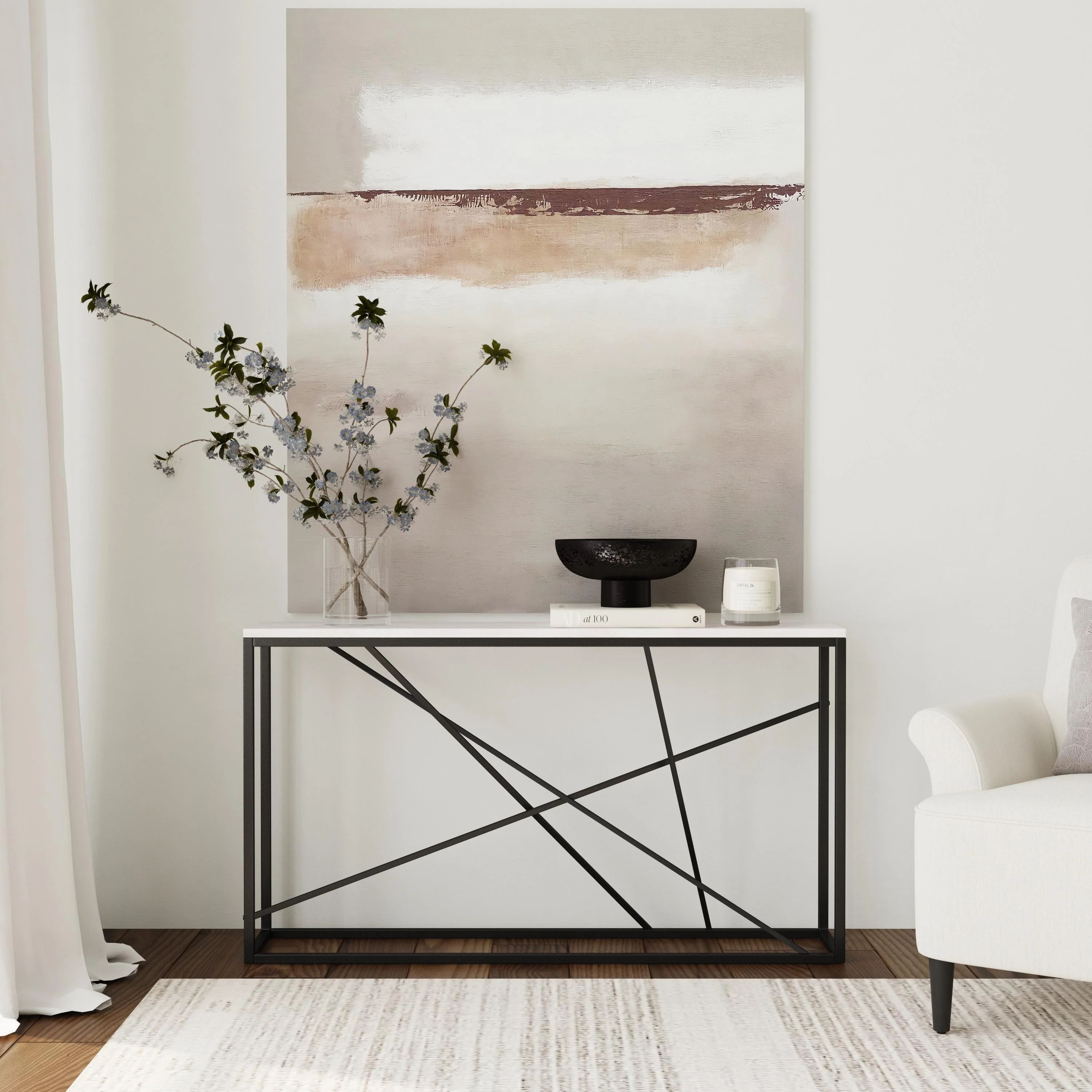 Arendal Faux Marble Console Table - Black - Remutear