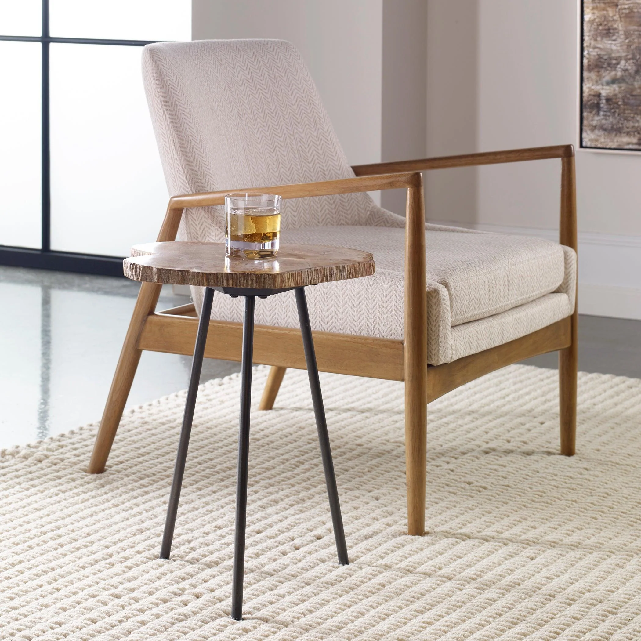 MIRCEA PETRIFIED WOOD ACCENT TABLE - Remutear
