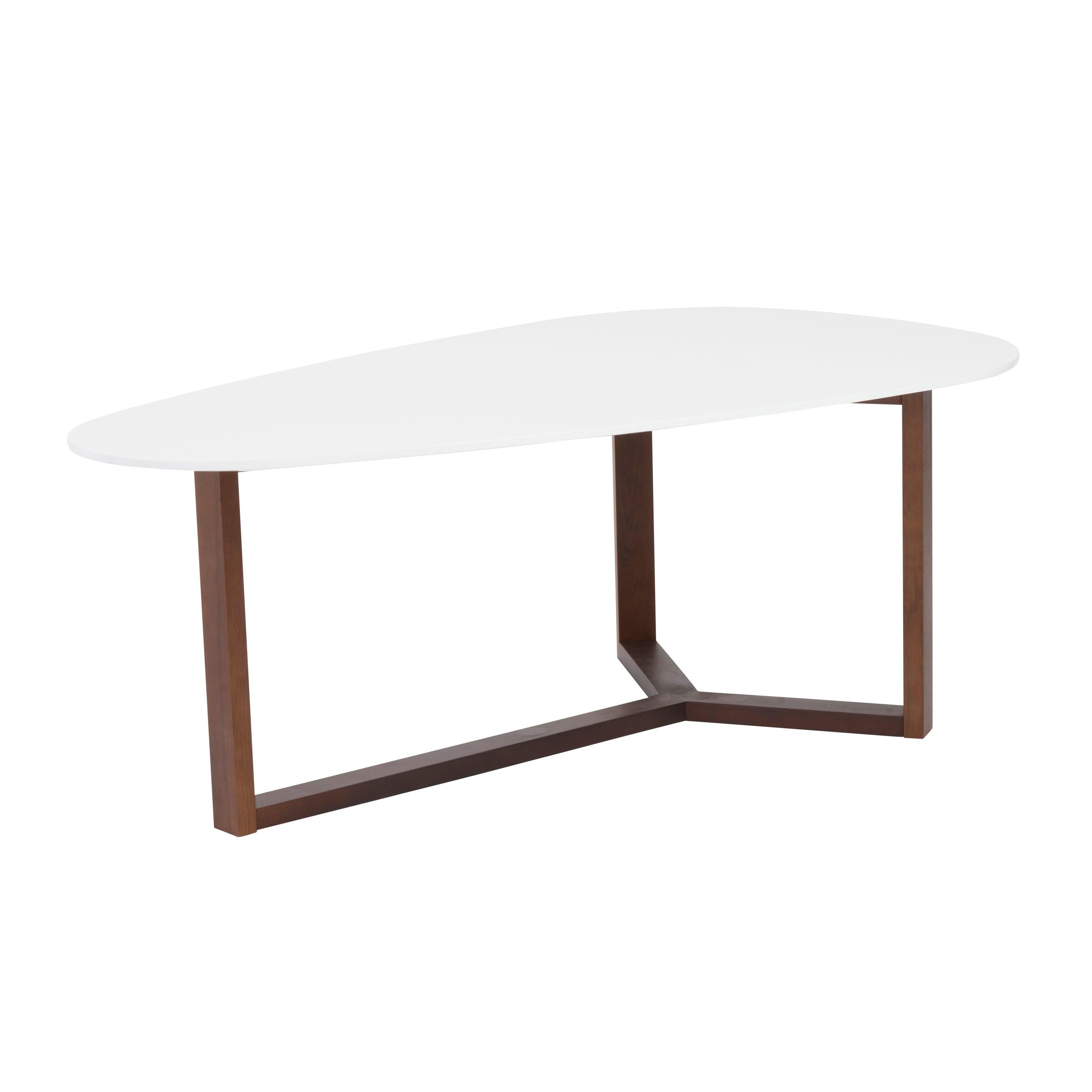 MORTY COFFEE TABLE IN MATTE WHITE WITH DARK WALNUT BASE - Remutear