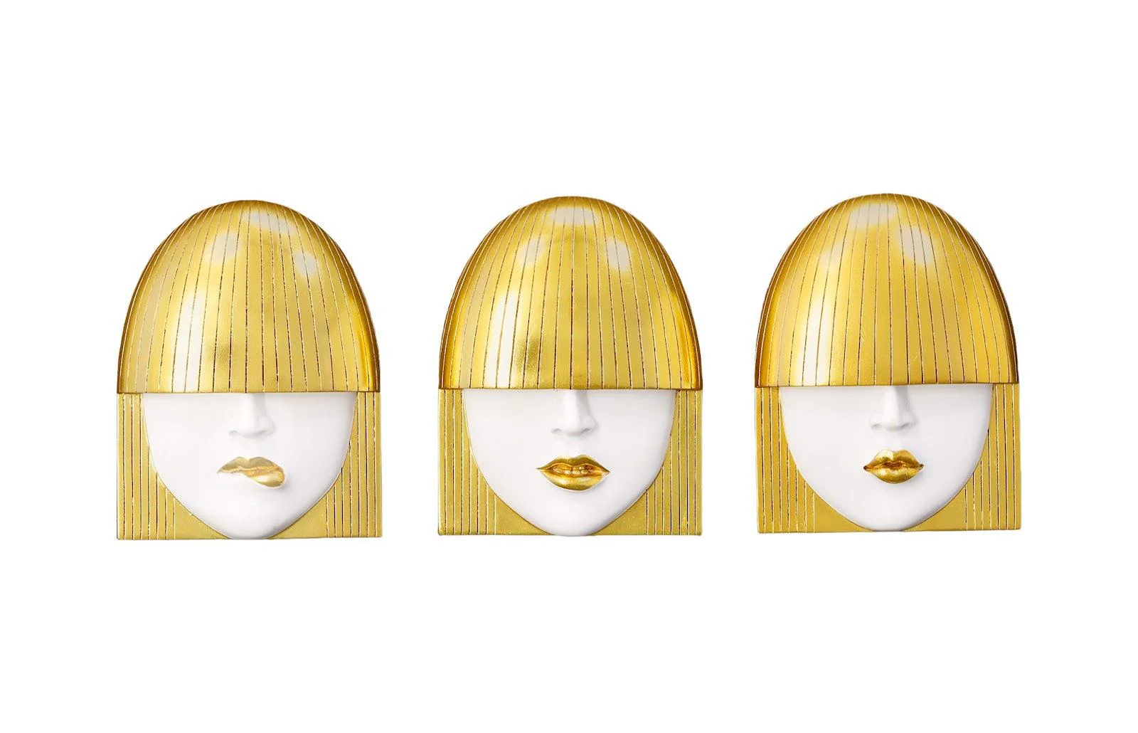Fashion Faces Wall Art, Small, White and Gold Leaf, Set of 3 - Remutear