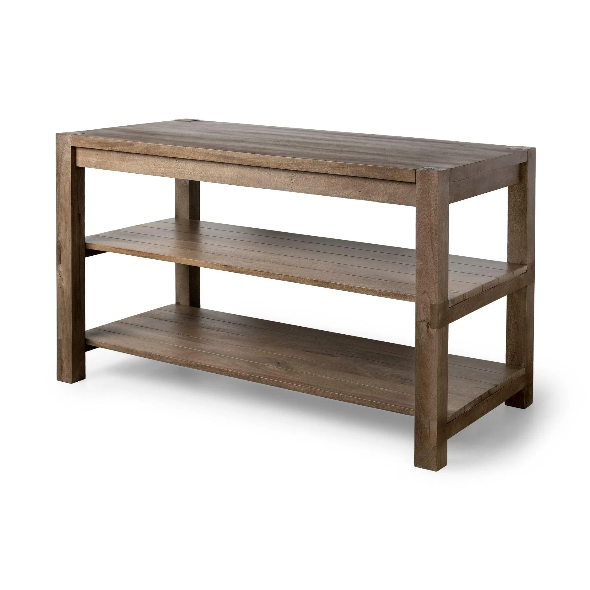 Emeril Brown Solid Wood Two-Tier Smooth Counter Top Kitchen Island - Remutear