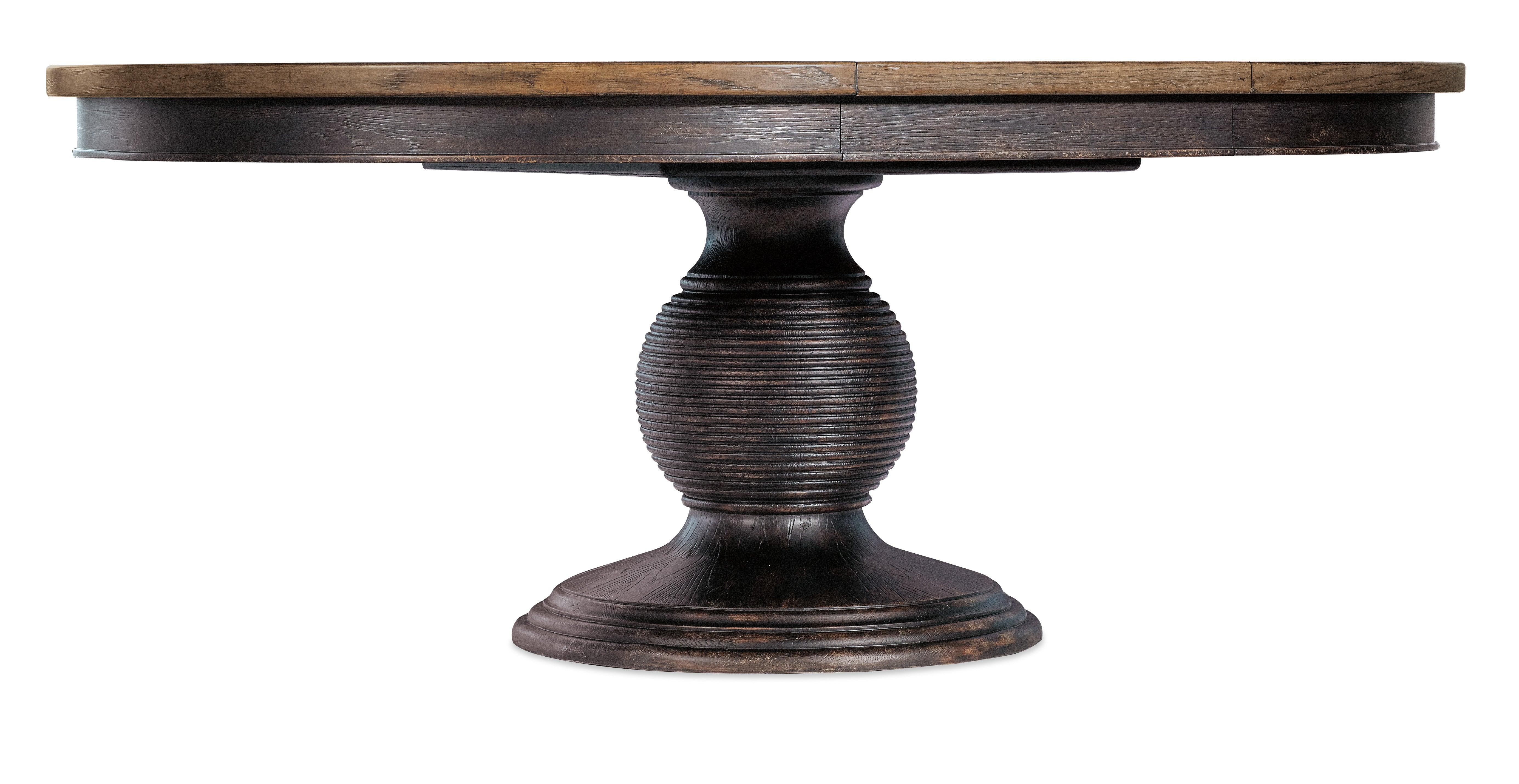 Americana Round Pedestal Dining Table w/1-22in leaf - Molasses - Remutear