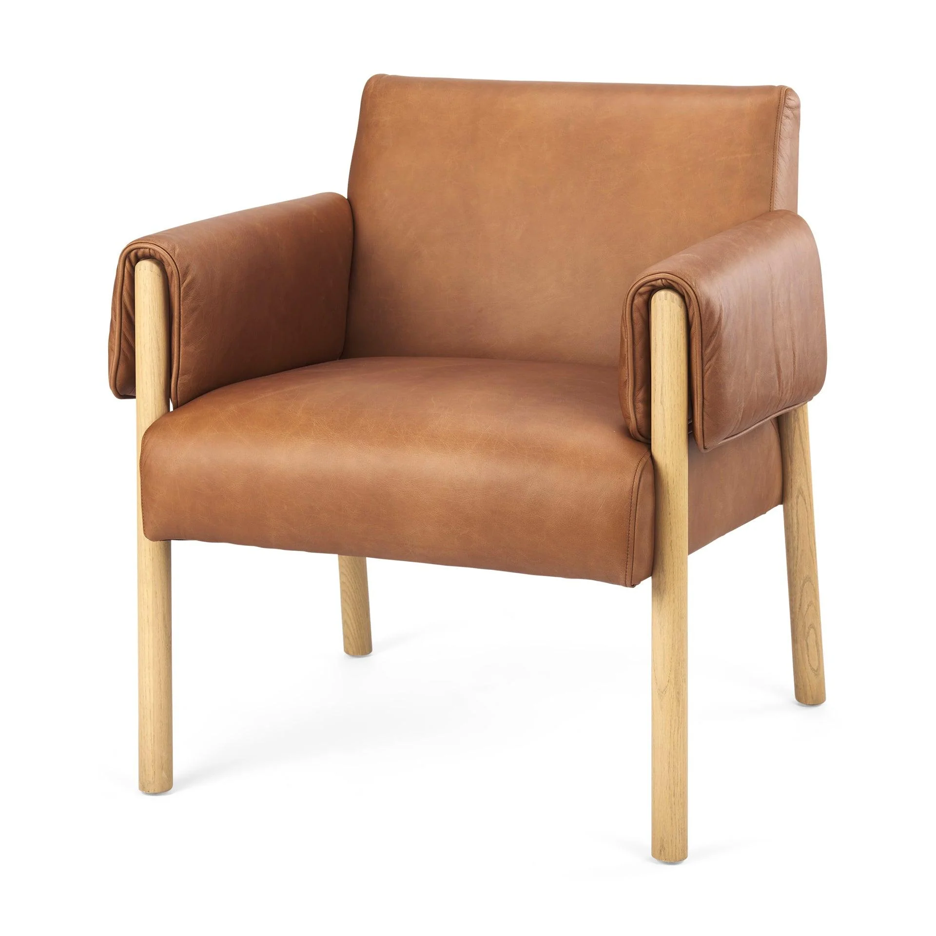 Ashton Brown Leather w/ Light Wood Accent Chair - Remutear