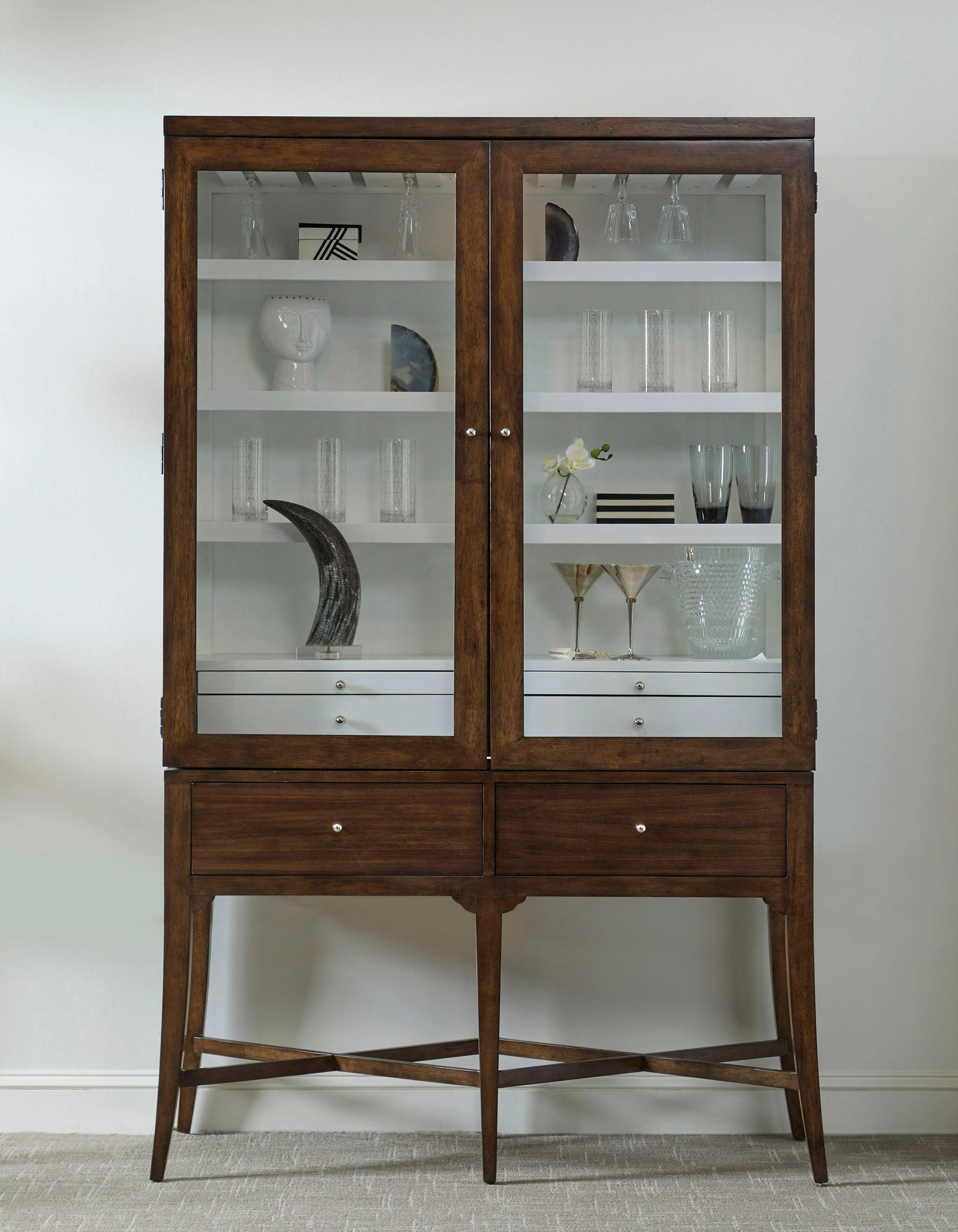 Modern Wood Bar Cabinet with Glass Doors and Storage Drawers - Remutear
