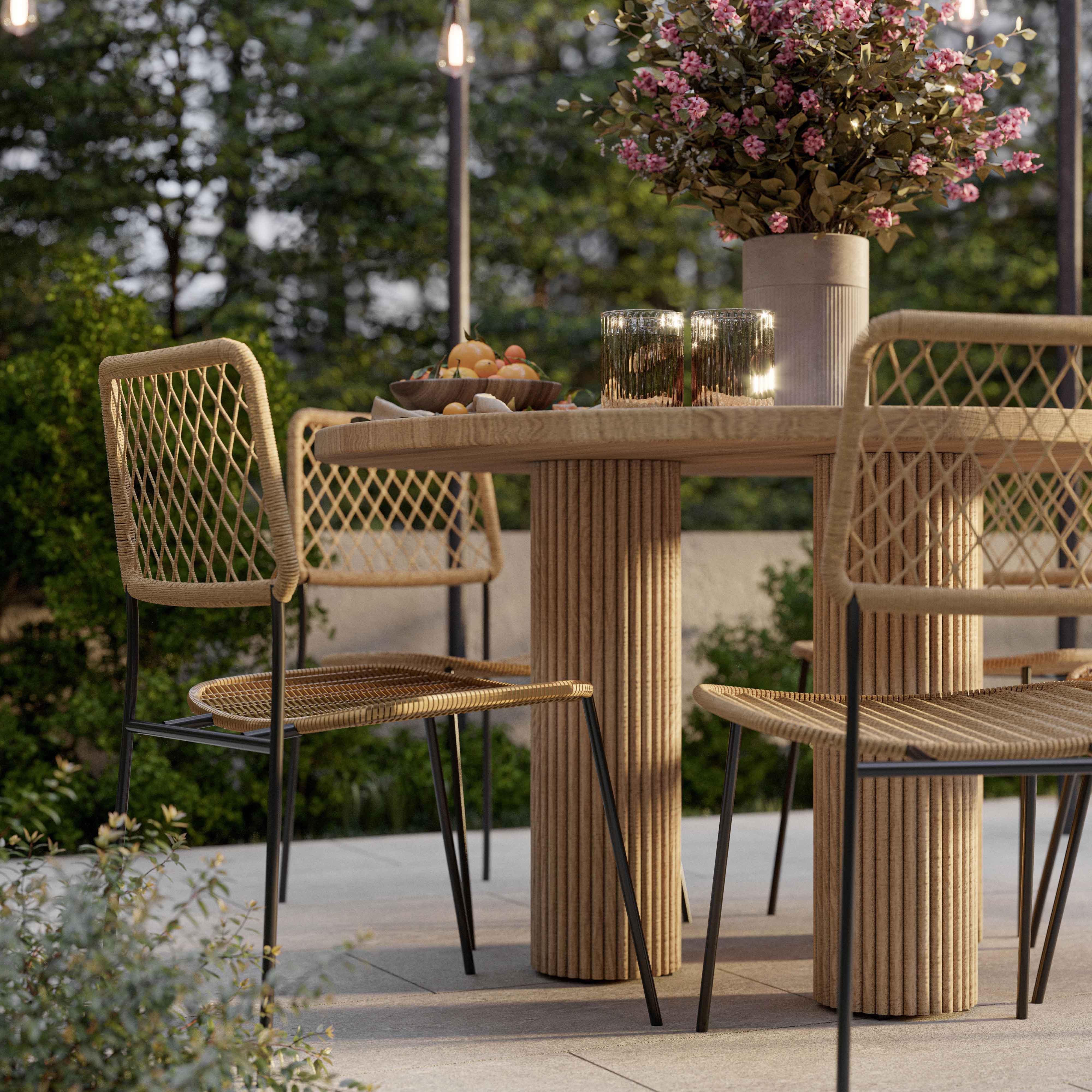 Patti Textured Faux Travertine Indoor / Outdoor Round Dining Table - Remutear