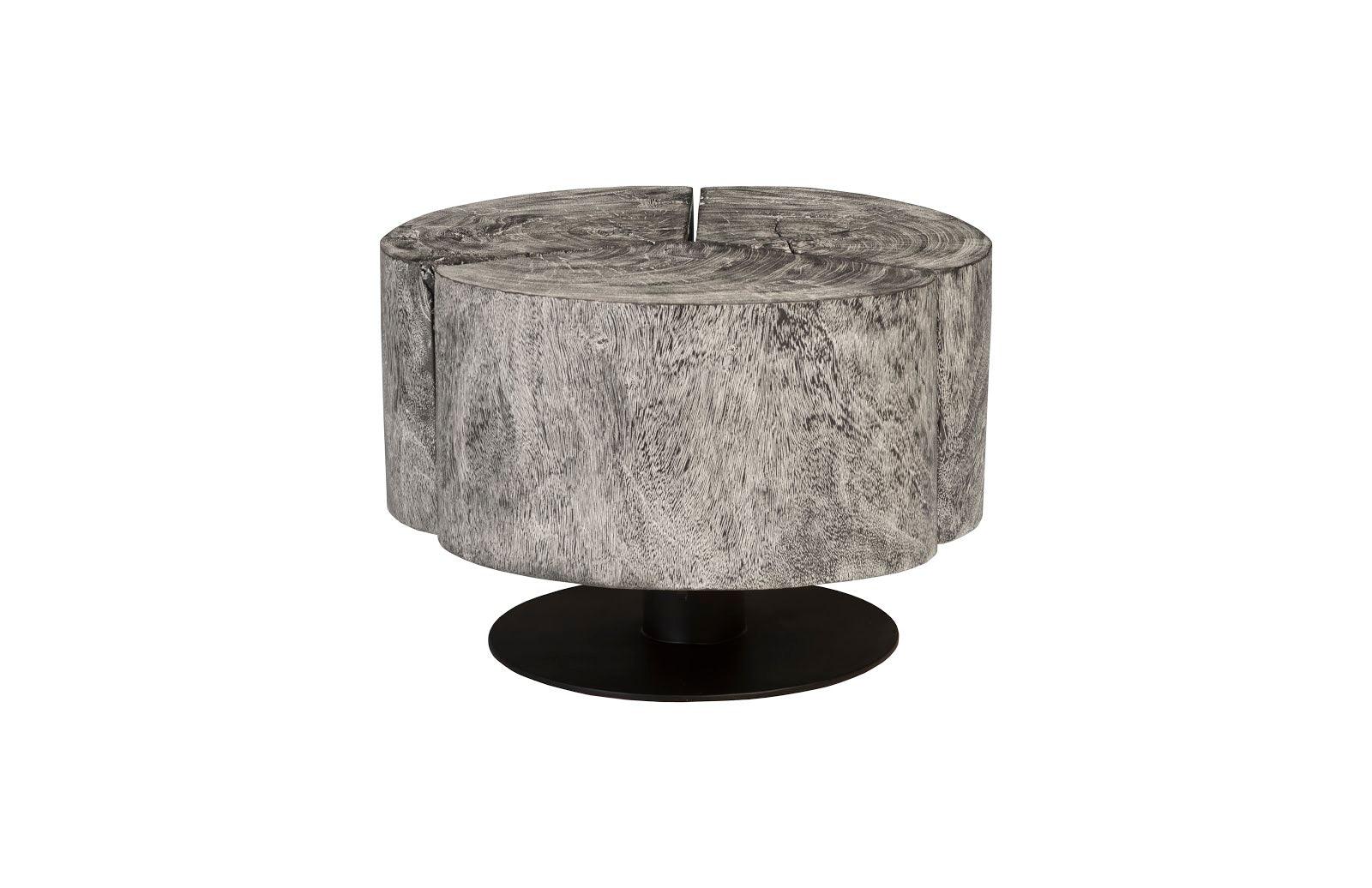 Clover Coffee Table, Chamcha Wood, Gray Stone Finish, Metal Base - Remutear