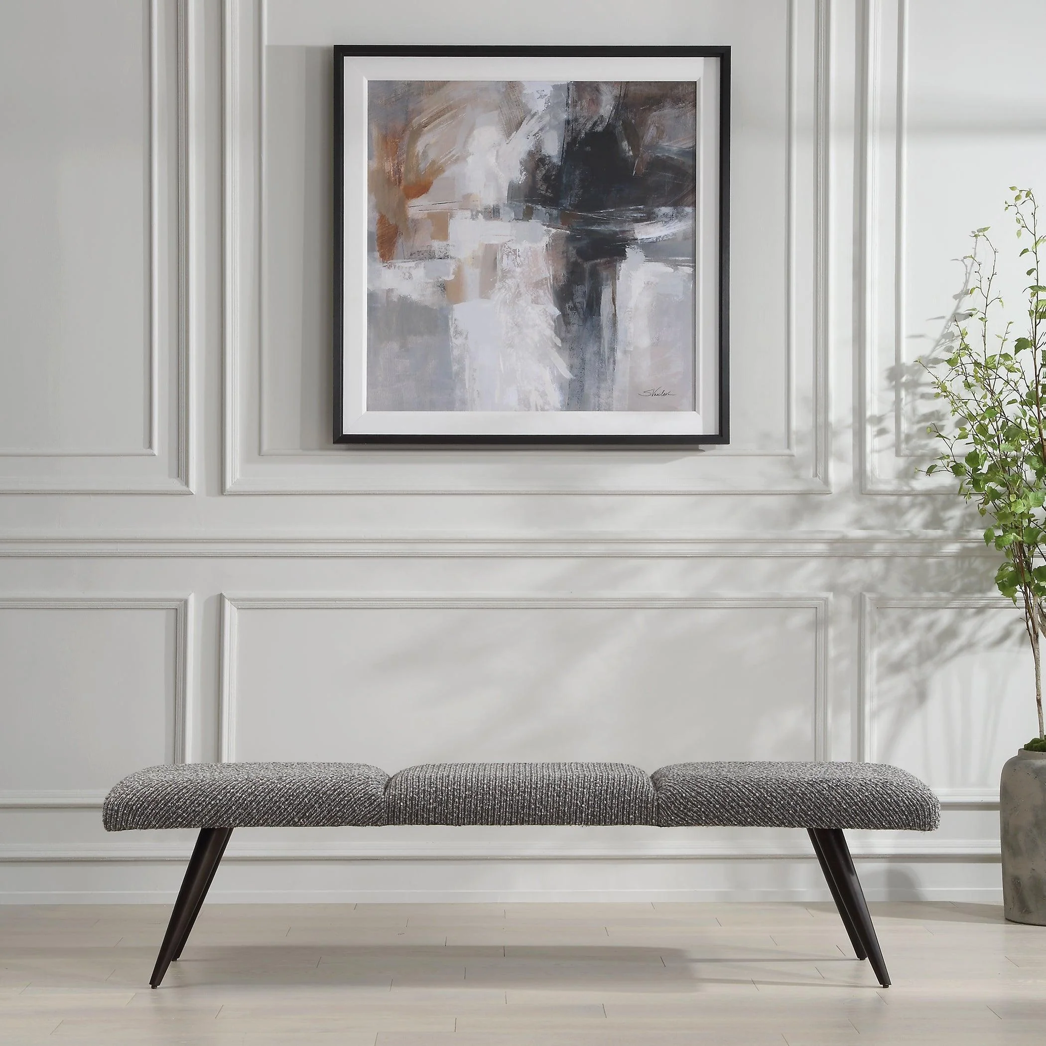 Bowtie Charcoal Fabric Bench - Remutear
