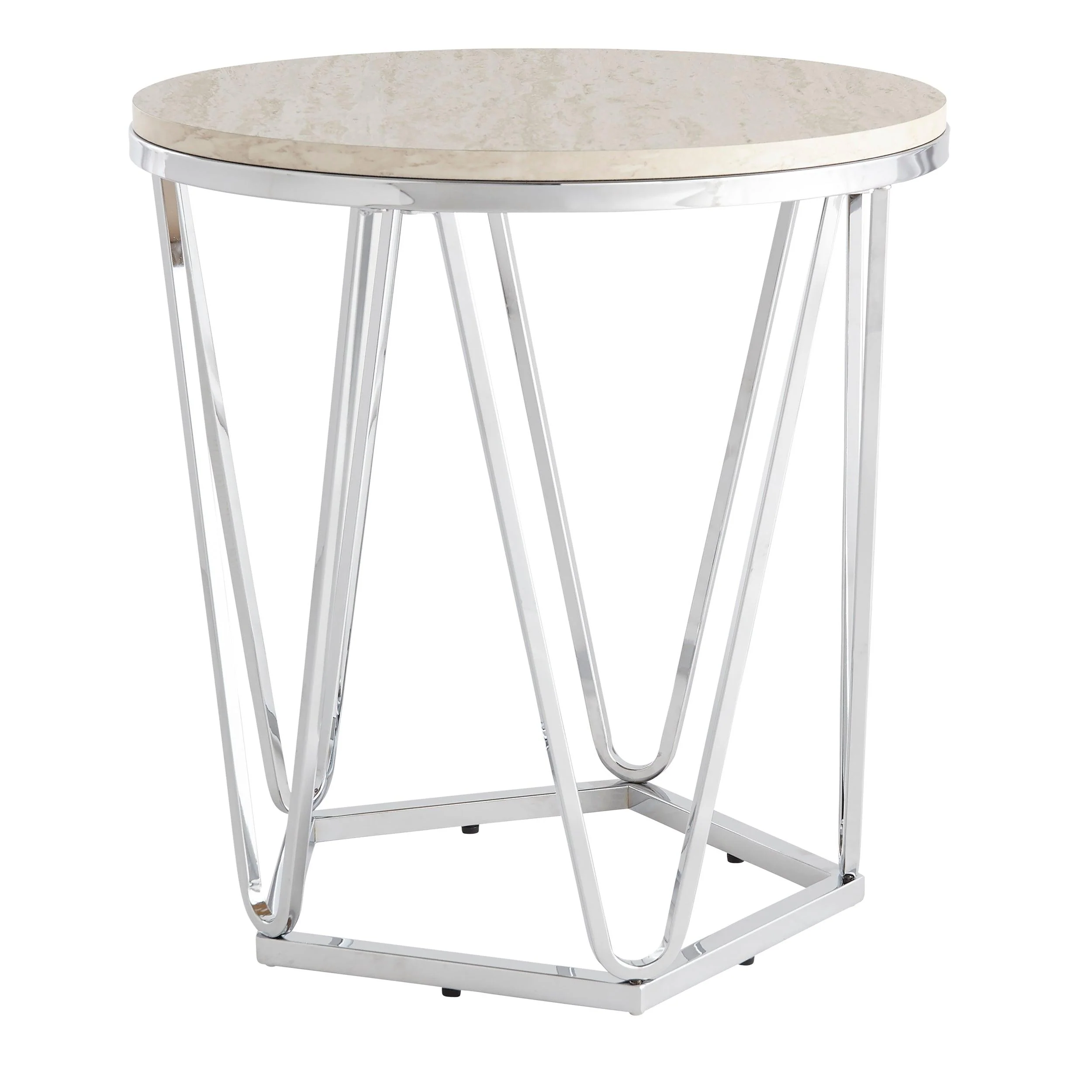 Luna Round Faux Stone End Table – Silver - Remutear