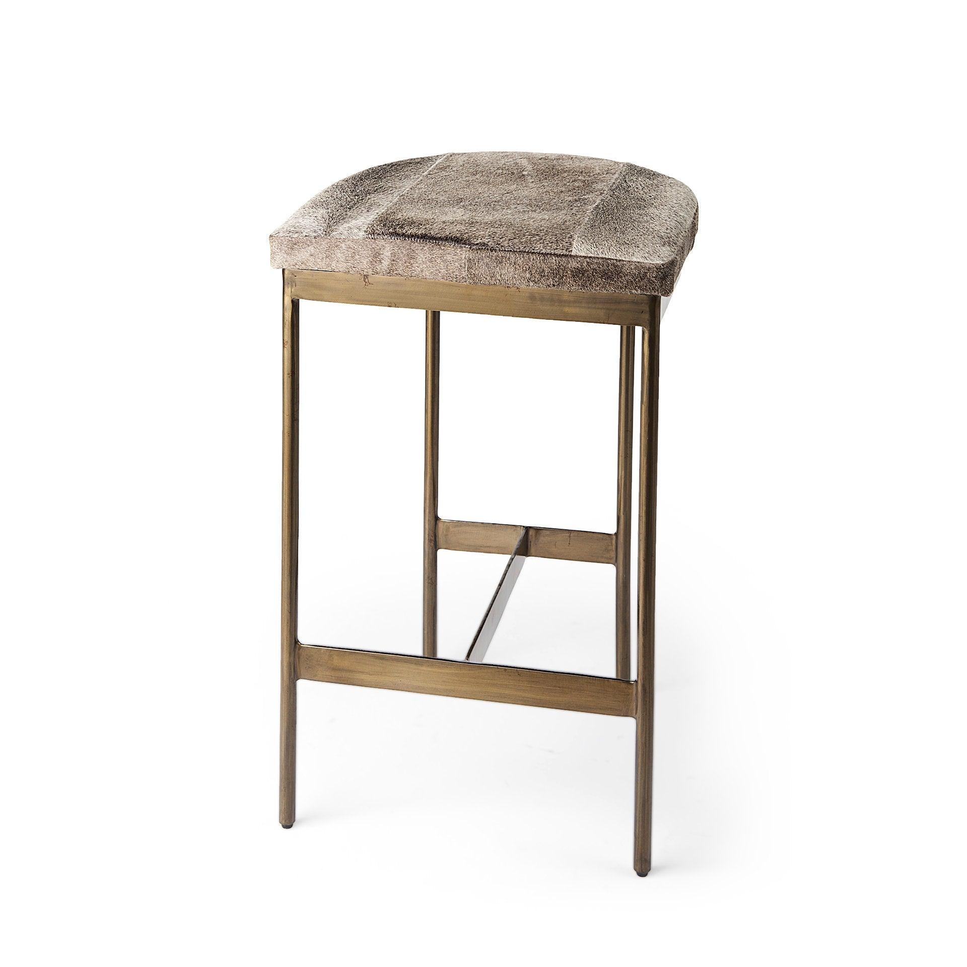 Millie 16.75 X 17.75 X 26.25 Hair-on-hide Seat W/ Gold Metal Frame Counter Stool - Remutear
