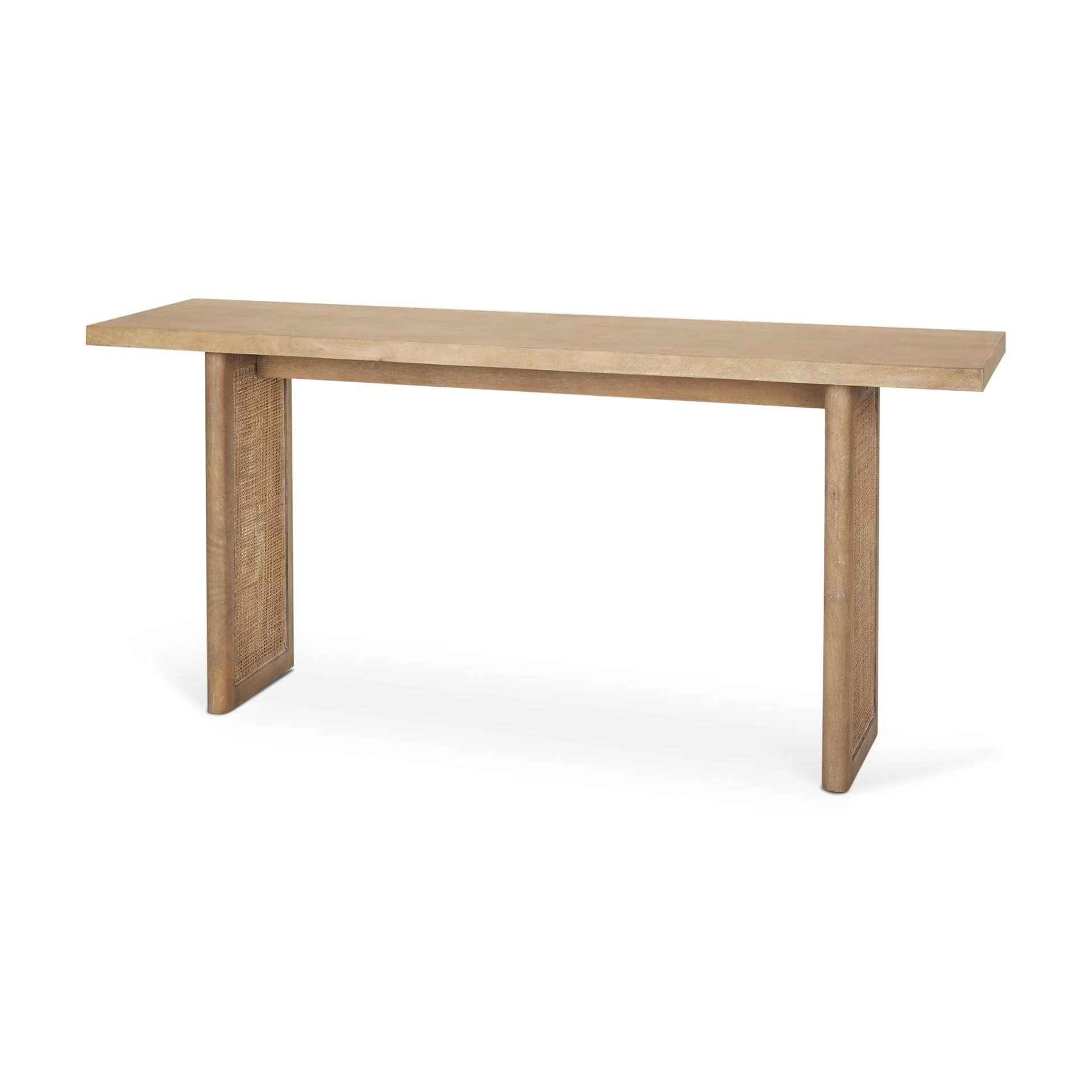 Grier Light Brown Solid Wood w/ Cane Accent Console Table - Remutear