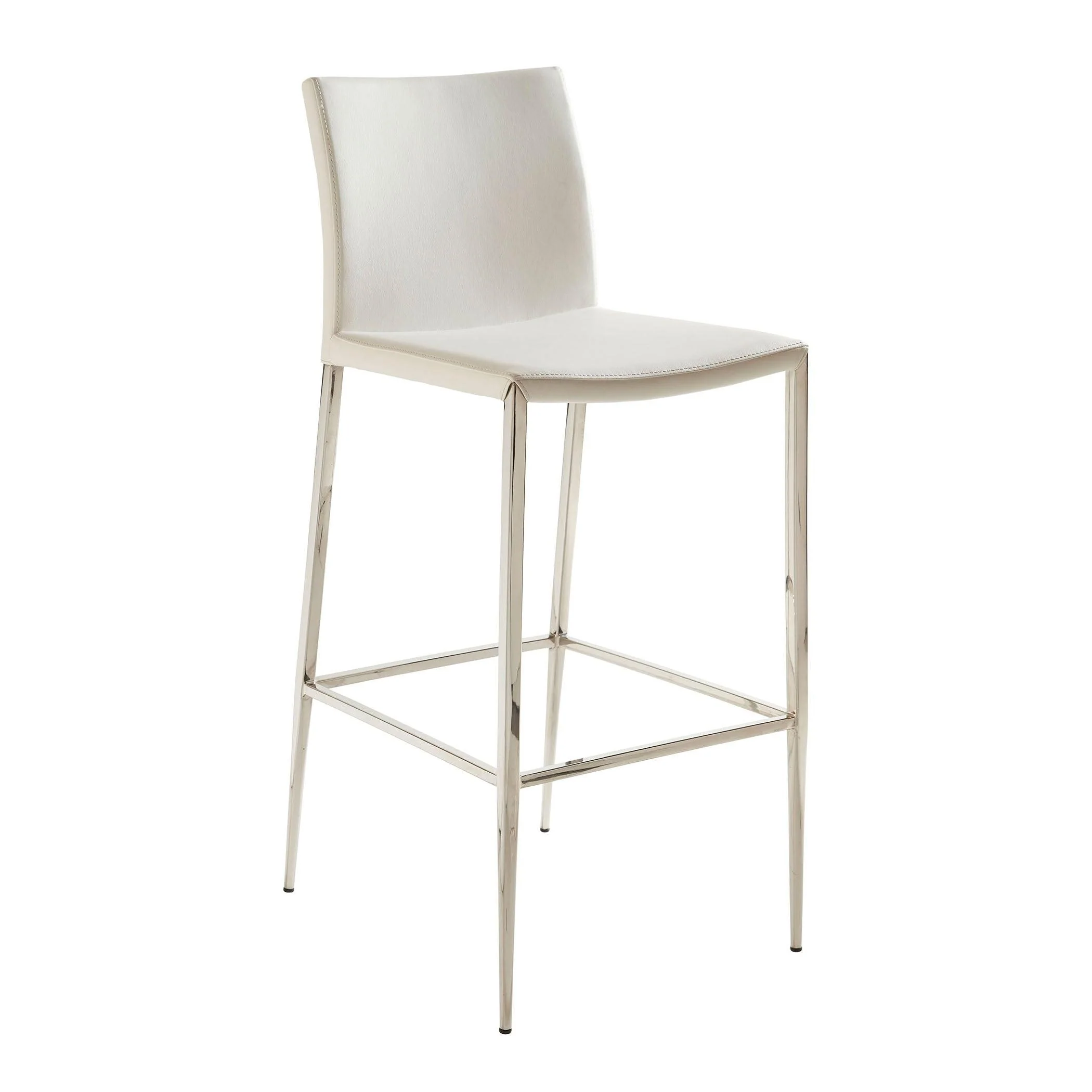 Diana Bar Stool in White with Polished Stainless Steel - Set of 1 - Remutear