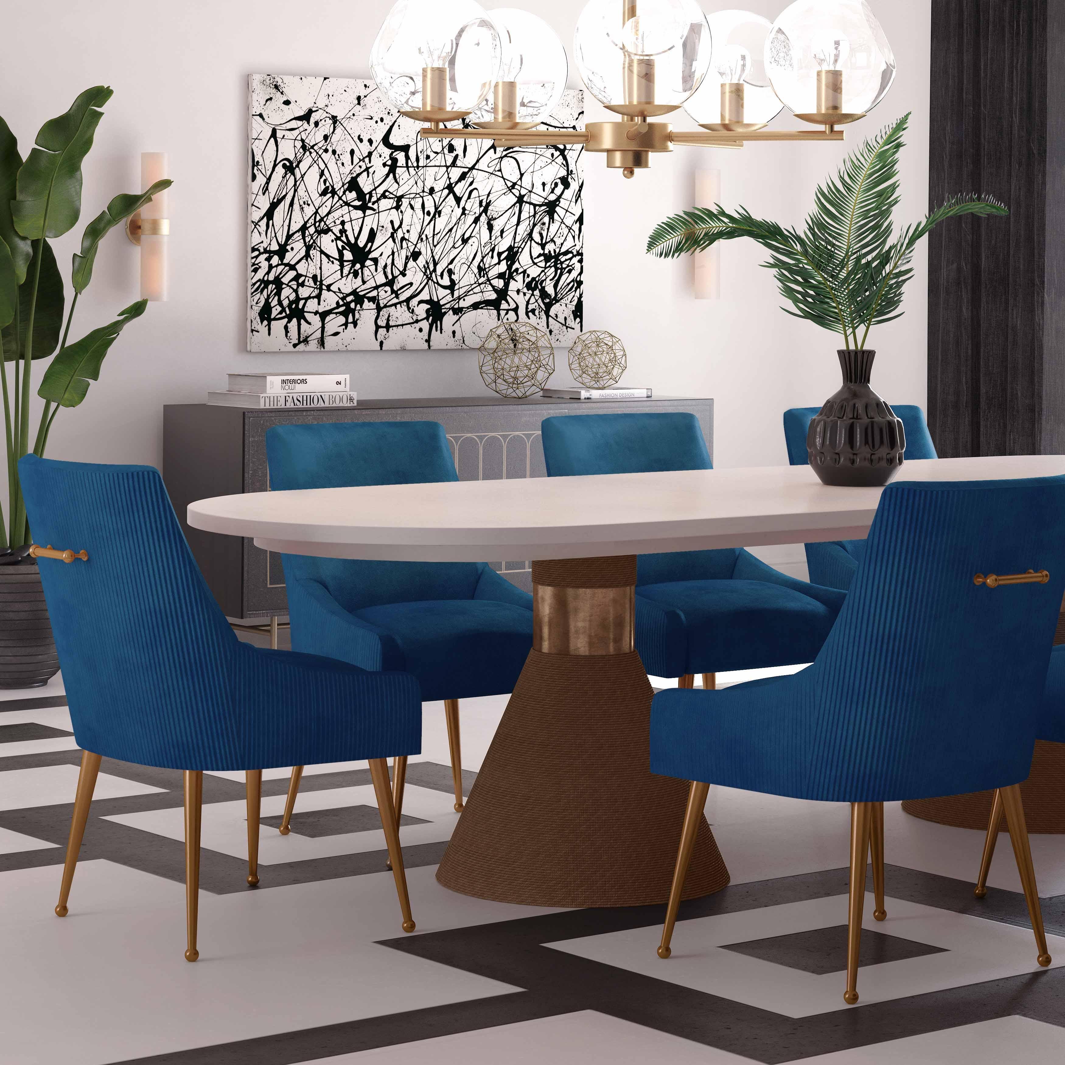 Beatrix Pleated Navy Velvet Side Chair - Remutear