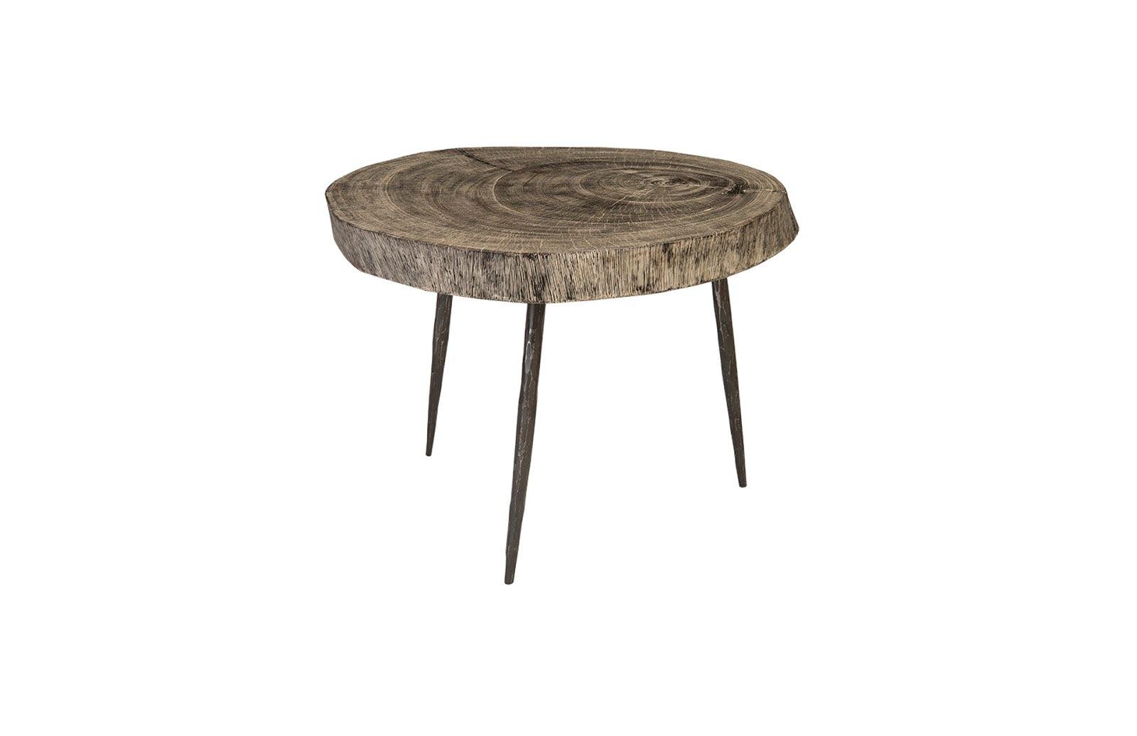 Crosscut Side Table, Gray Stone, Forged Legs - Remutear