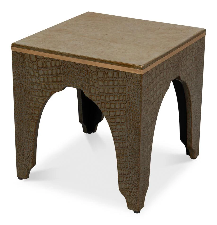 Croco Embossed Leather Stool - Ant. Green - Remutear