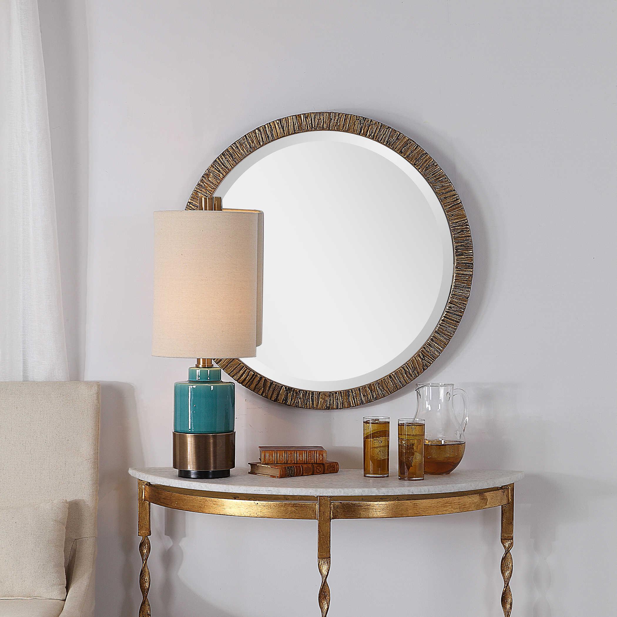 WAYDE GOLD BARK ROUND MIRROR - Remutear
