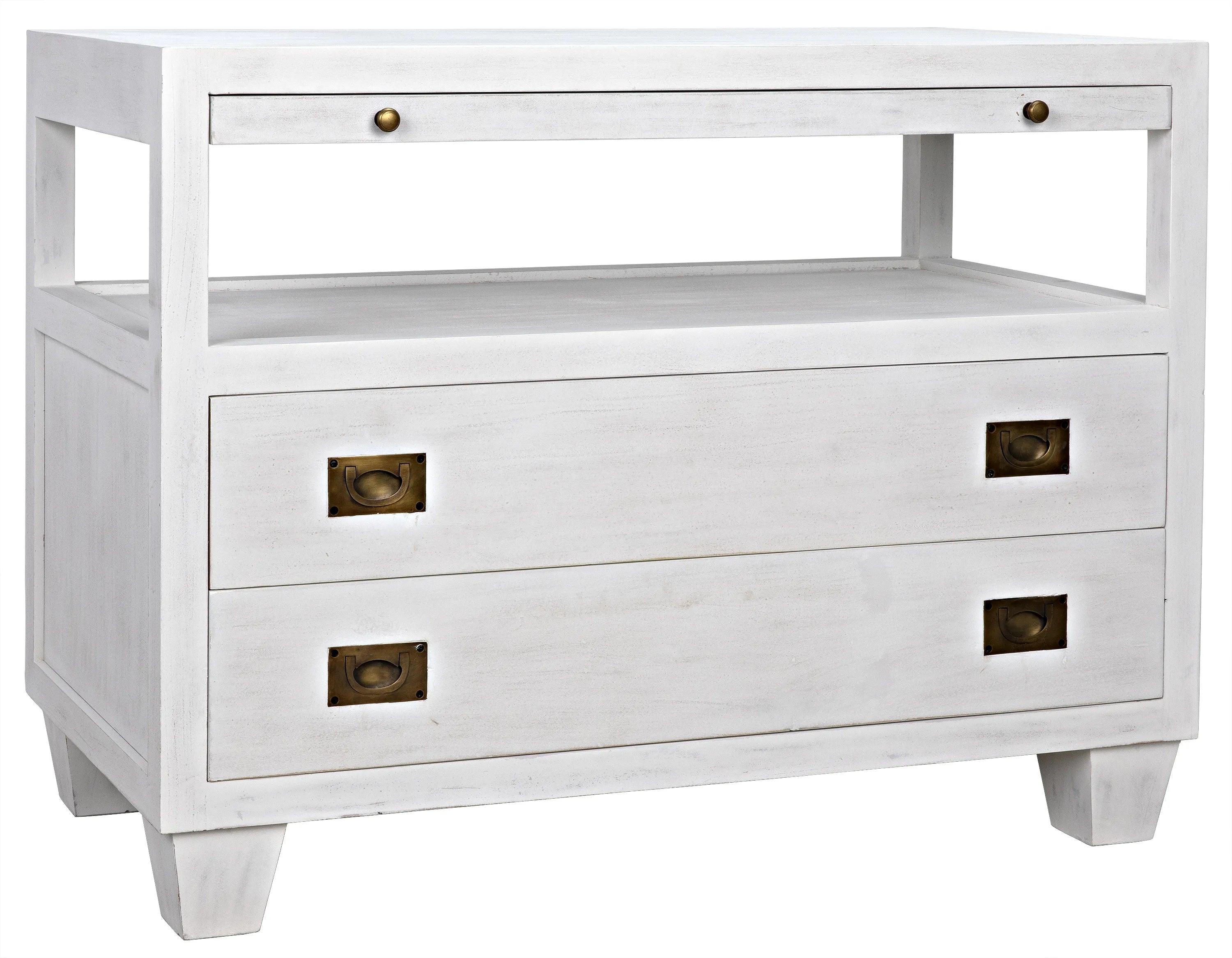 2-Drawer Side Table with Sliding Tray, White Wash - Remutear