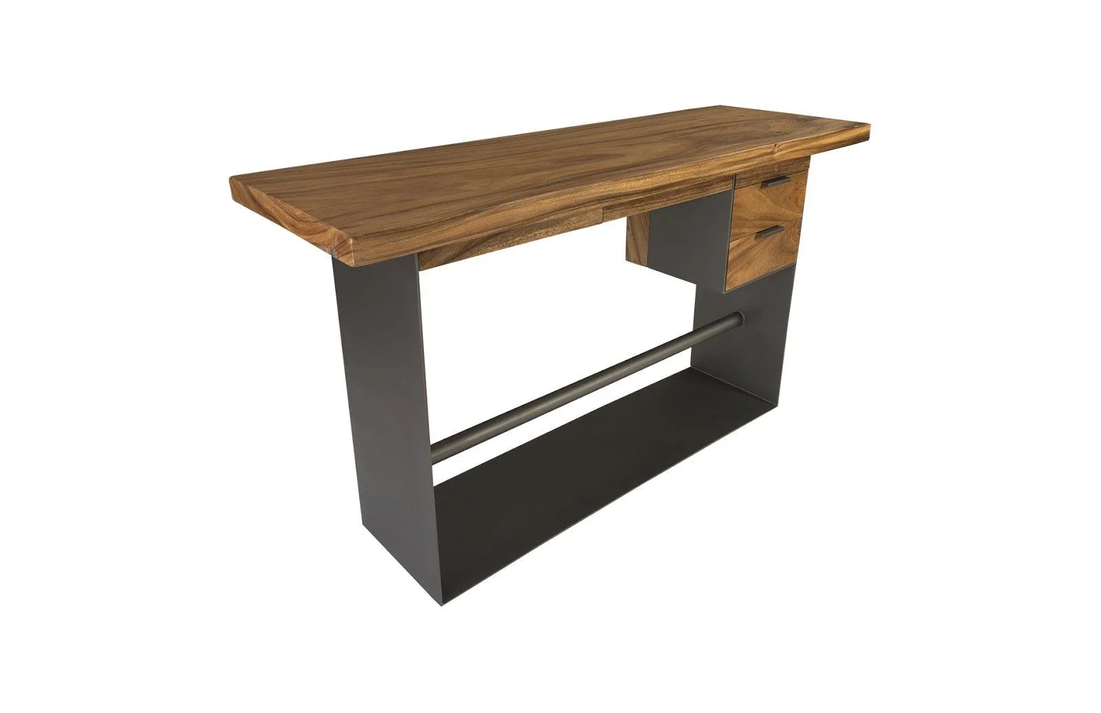 Iron Frame Standing Desk with Drawers, Chamcha Wood, Natural, Bar Height - Remutear