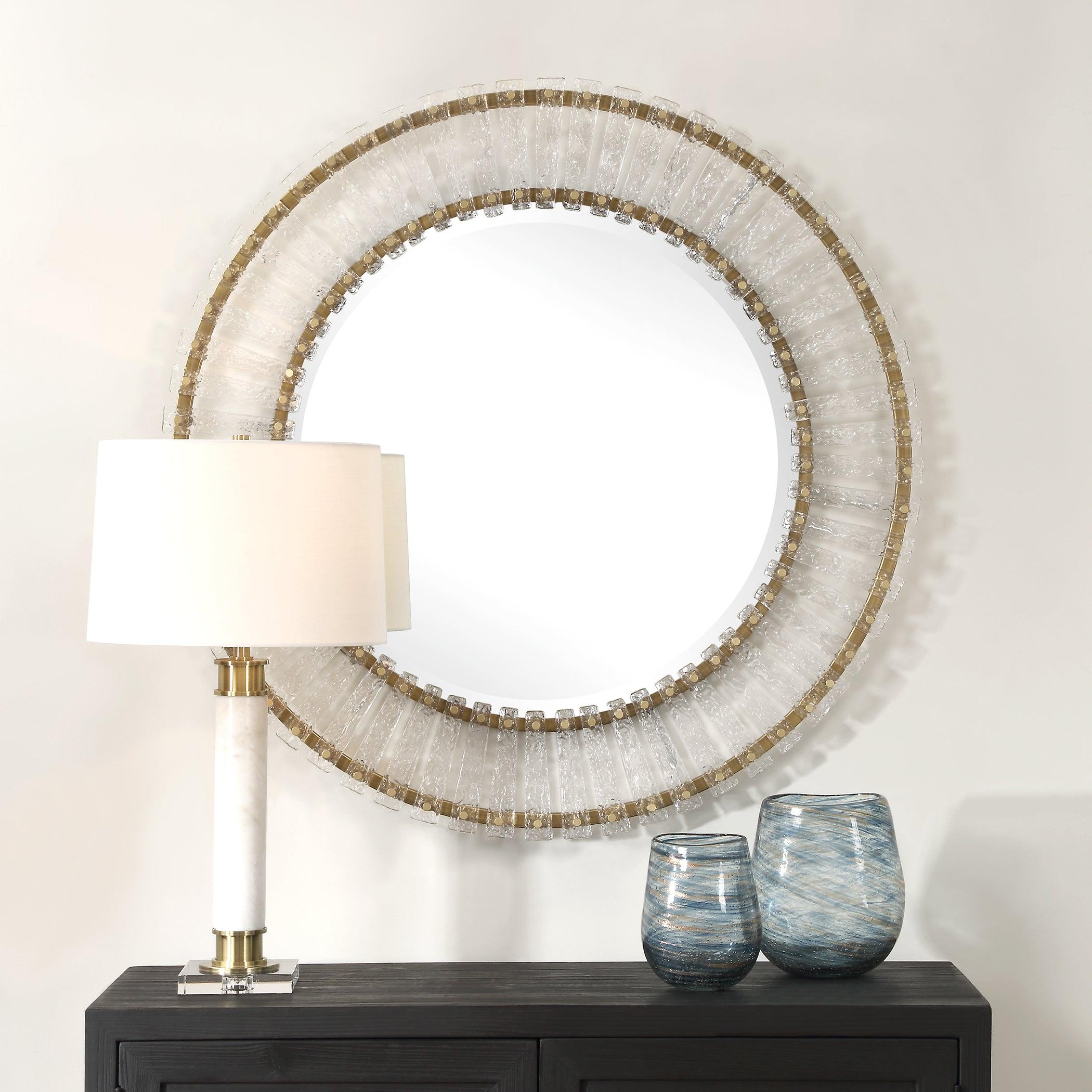 Denali Textured Glass Round Mirror - Remutear