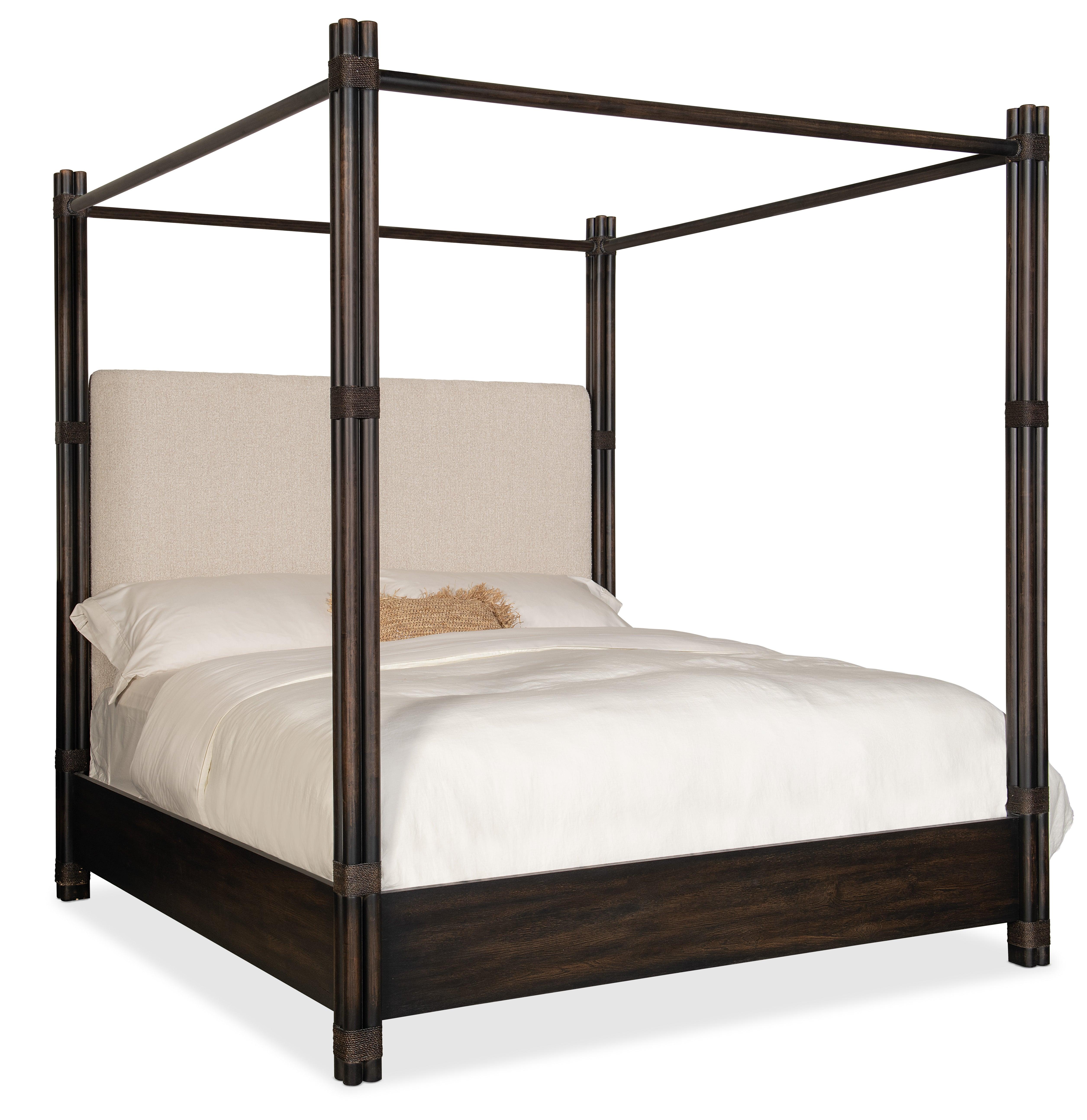 Retreat Pole Rattan Upholstered Poster Bed w/Canopy - Remutear