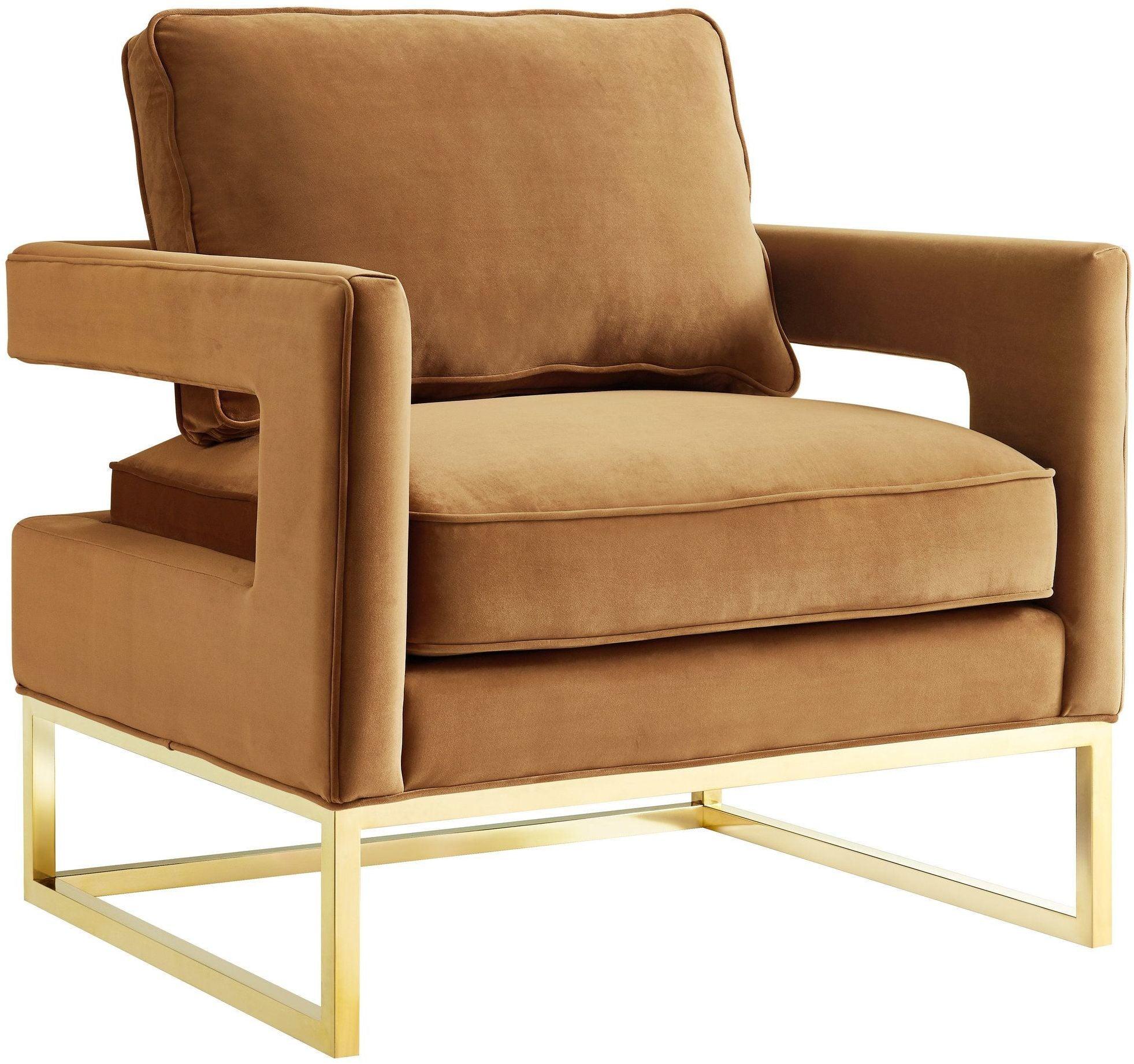 Avery Cognac Velvet Chair With Polished Gold Base - Remutear