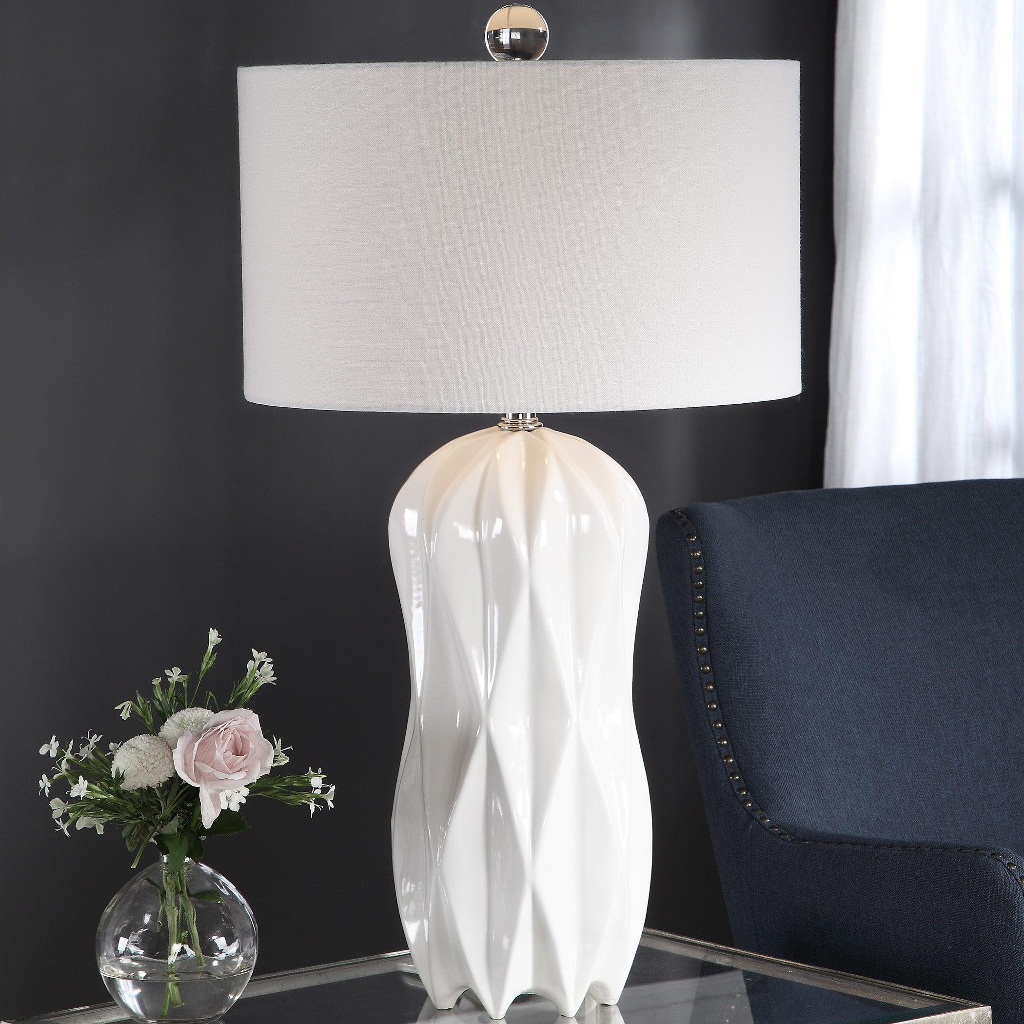 MALENA GLOSSY WHITE TABLE LAMP - Remutear