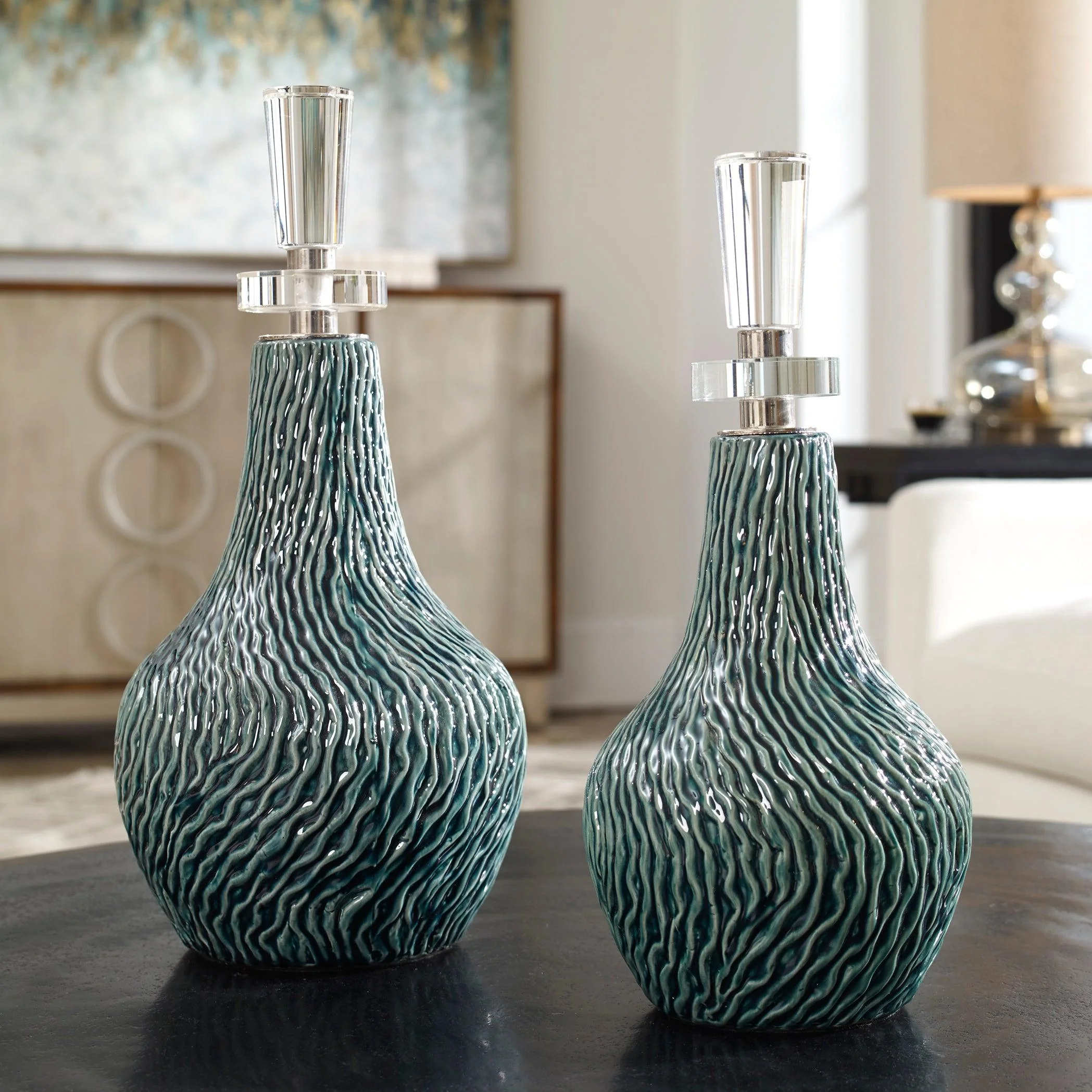 ALMERA DARK TEAL BOTTLES, SET OF 2 - Remutear
