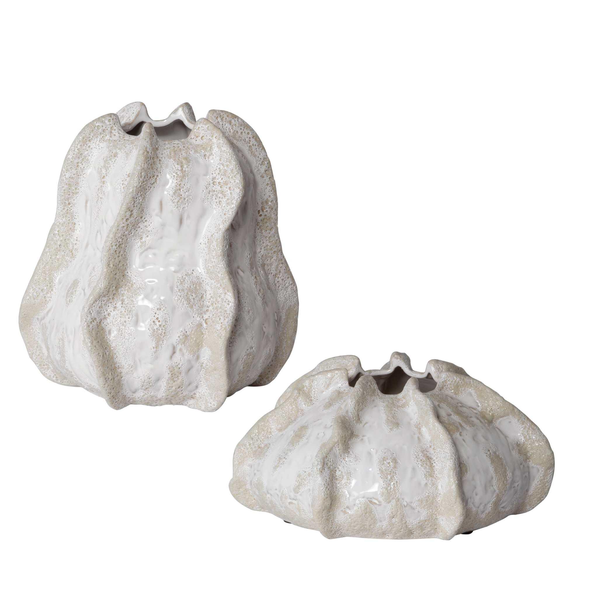 URCHIN TEXTURED IVORY VASES, SET OF 2 - Remutear