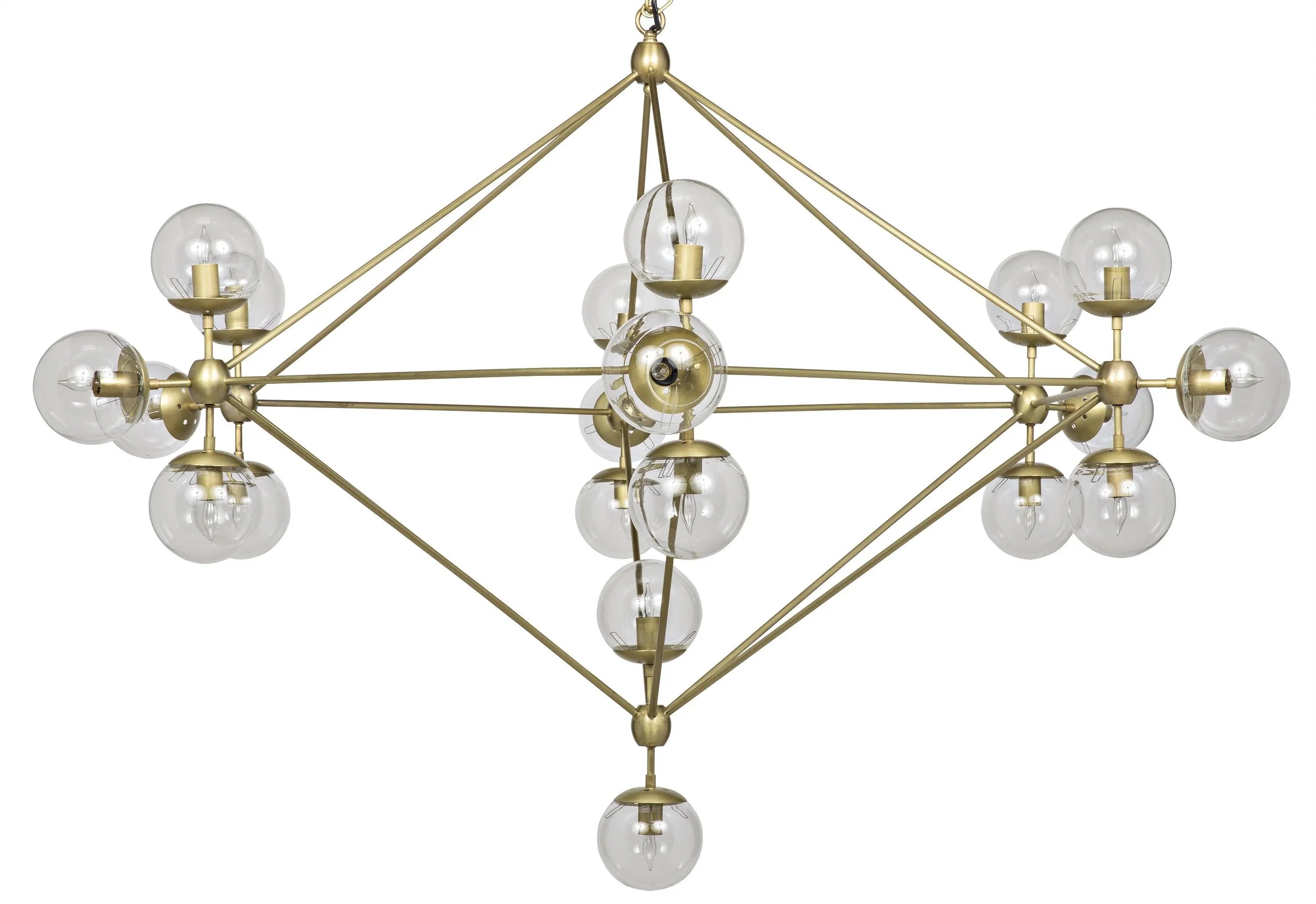 Pluto Chandelier, Large, Metal with Brass Finish and Glass - Remutear