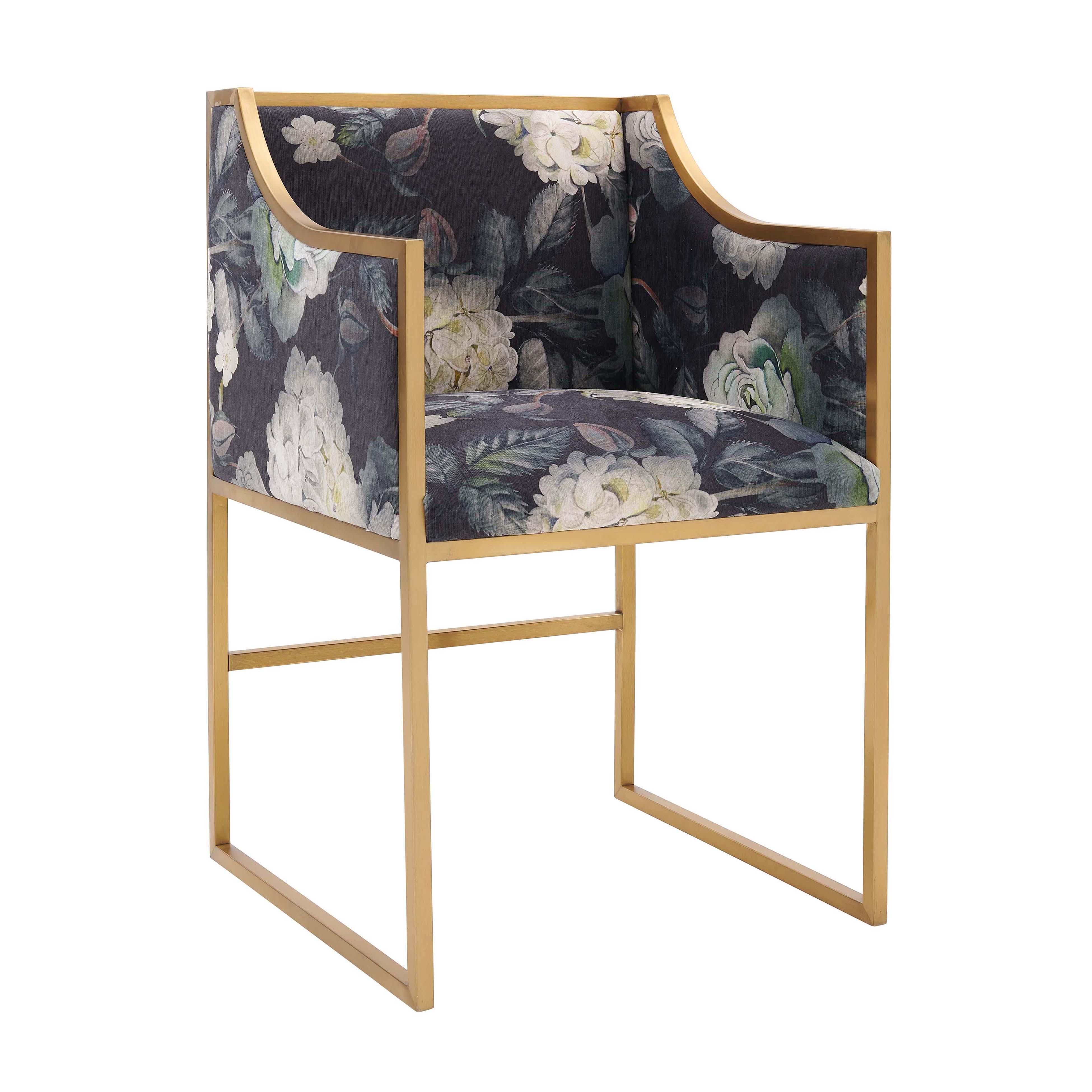 Atara Floral Velvet Gold Chair - Remutear