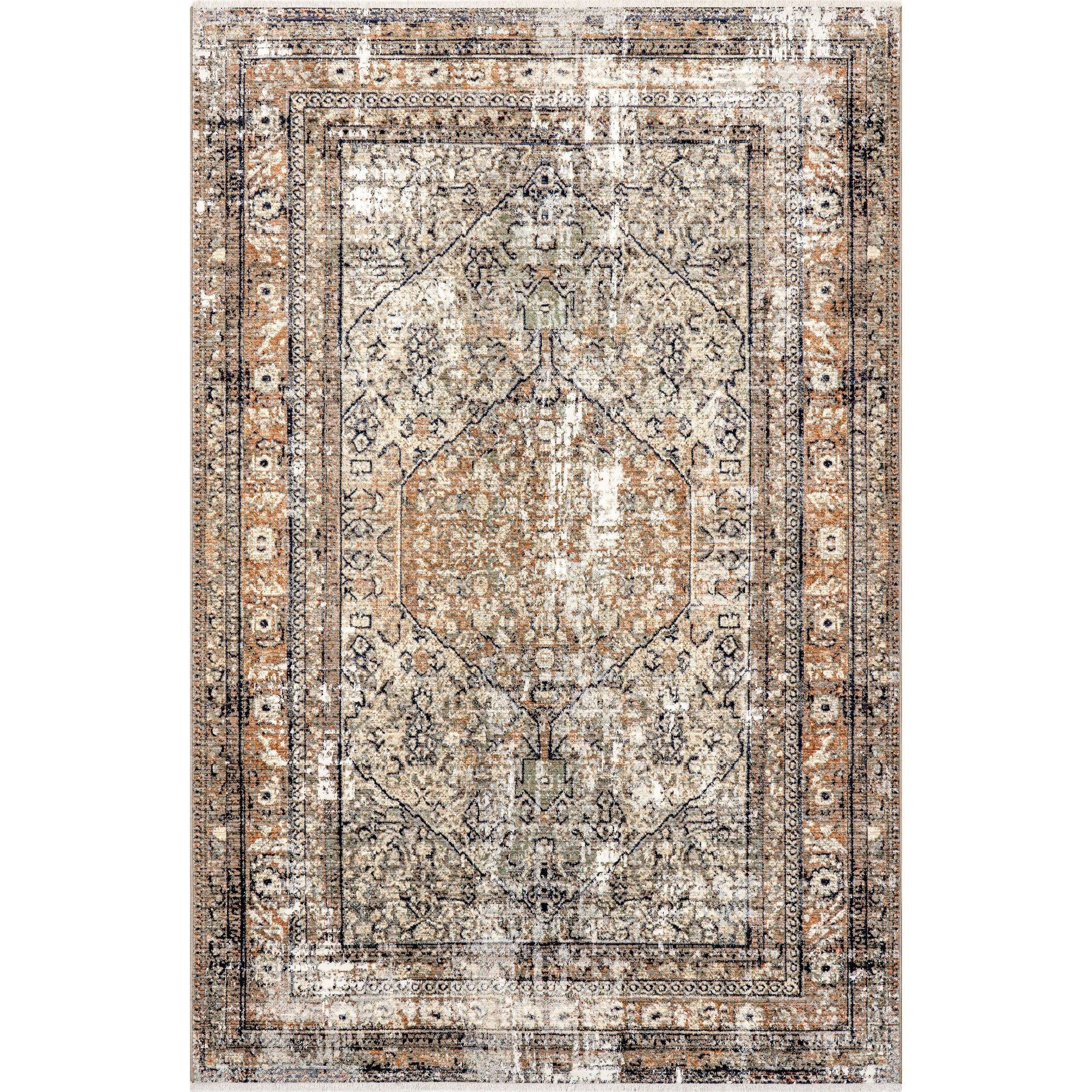 Charvi Distressed Medallion Fringe Area Rug - Remutear