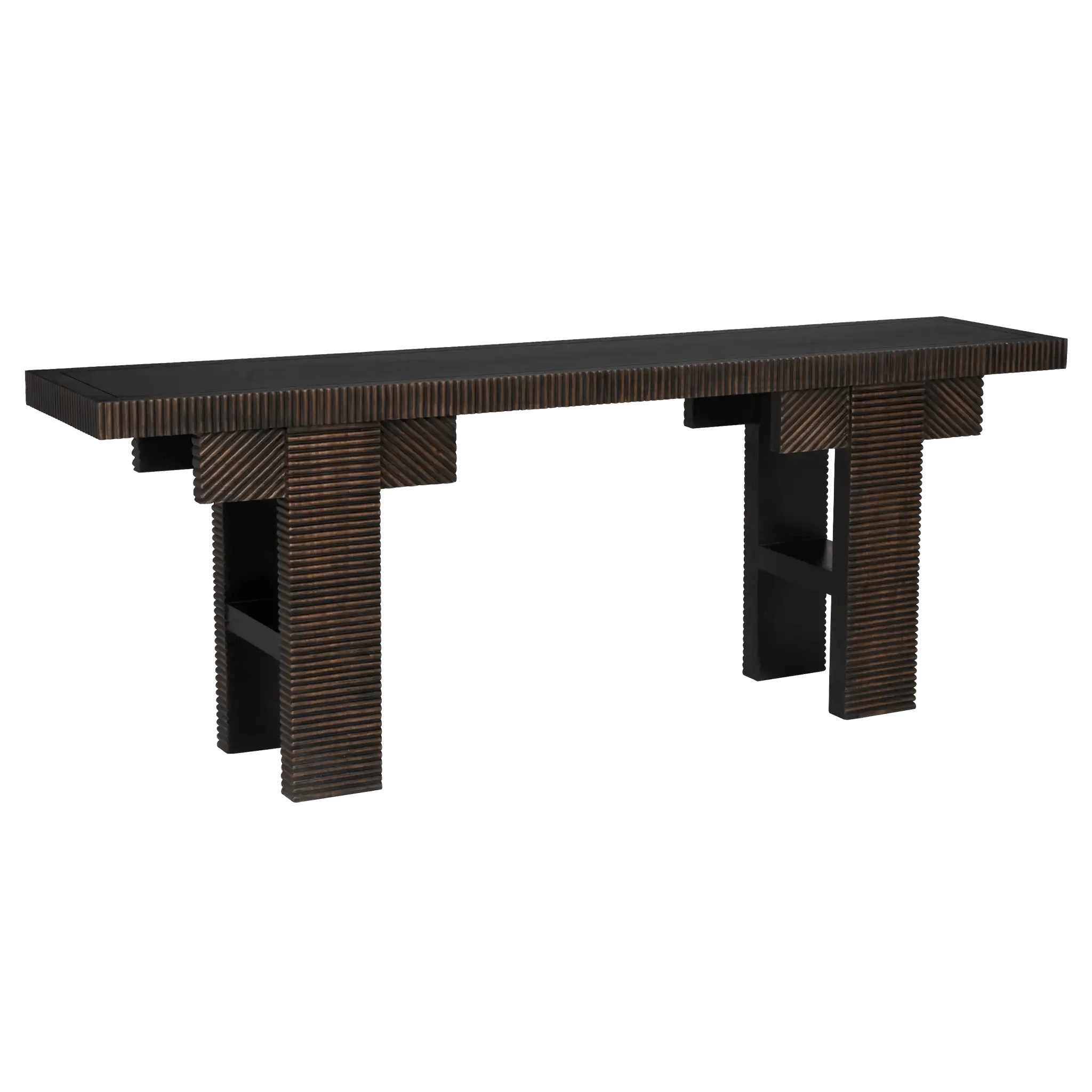 Nabu Console, Hand Rubbed Black with Light Brown Trim - Remutear