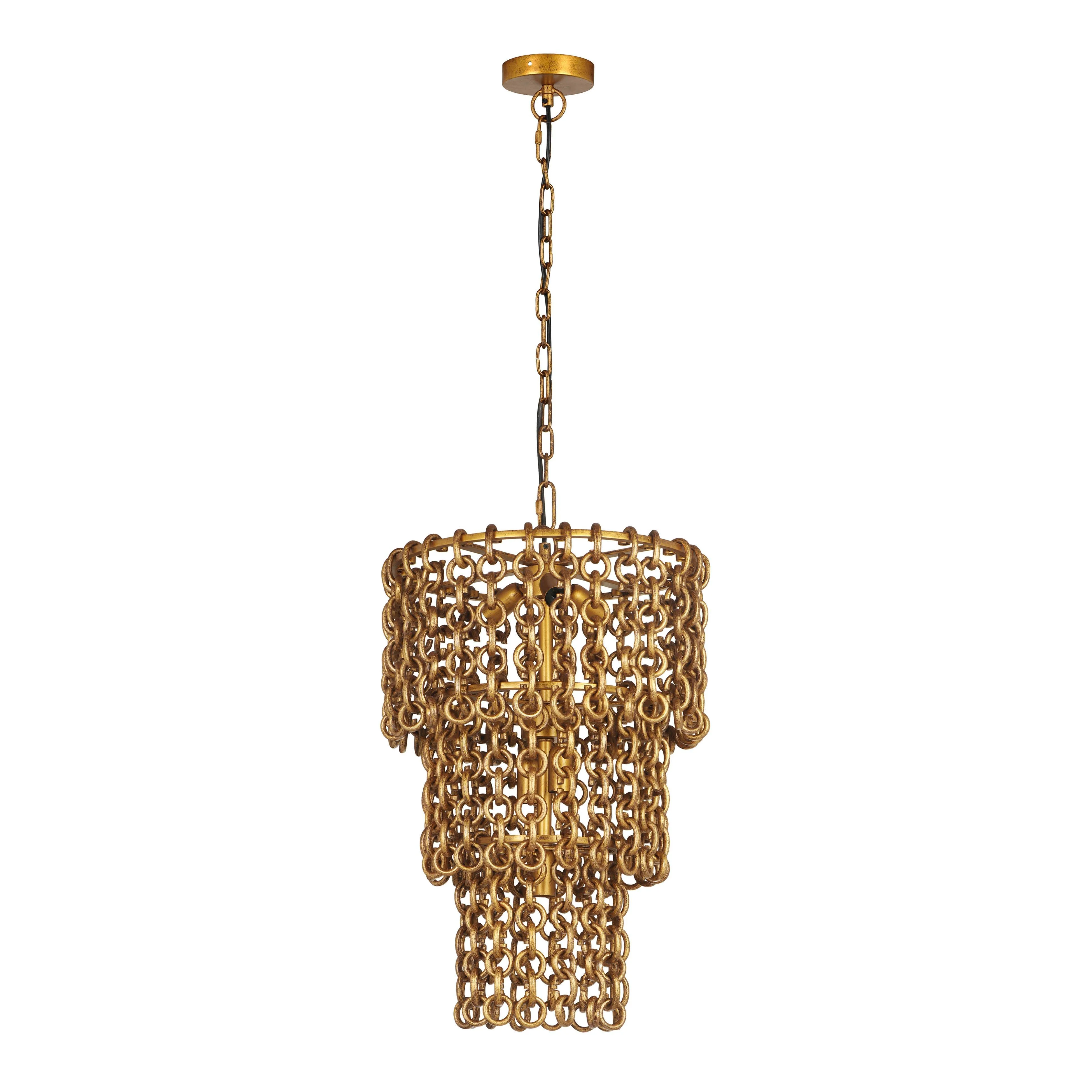 Nirsa Brass Chain Link 3-Tier Chandelier - Remutear