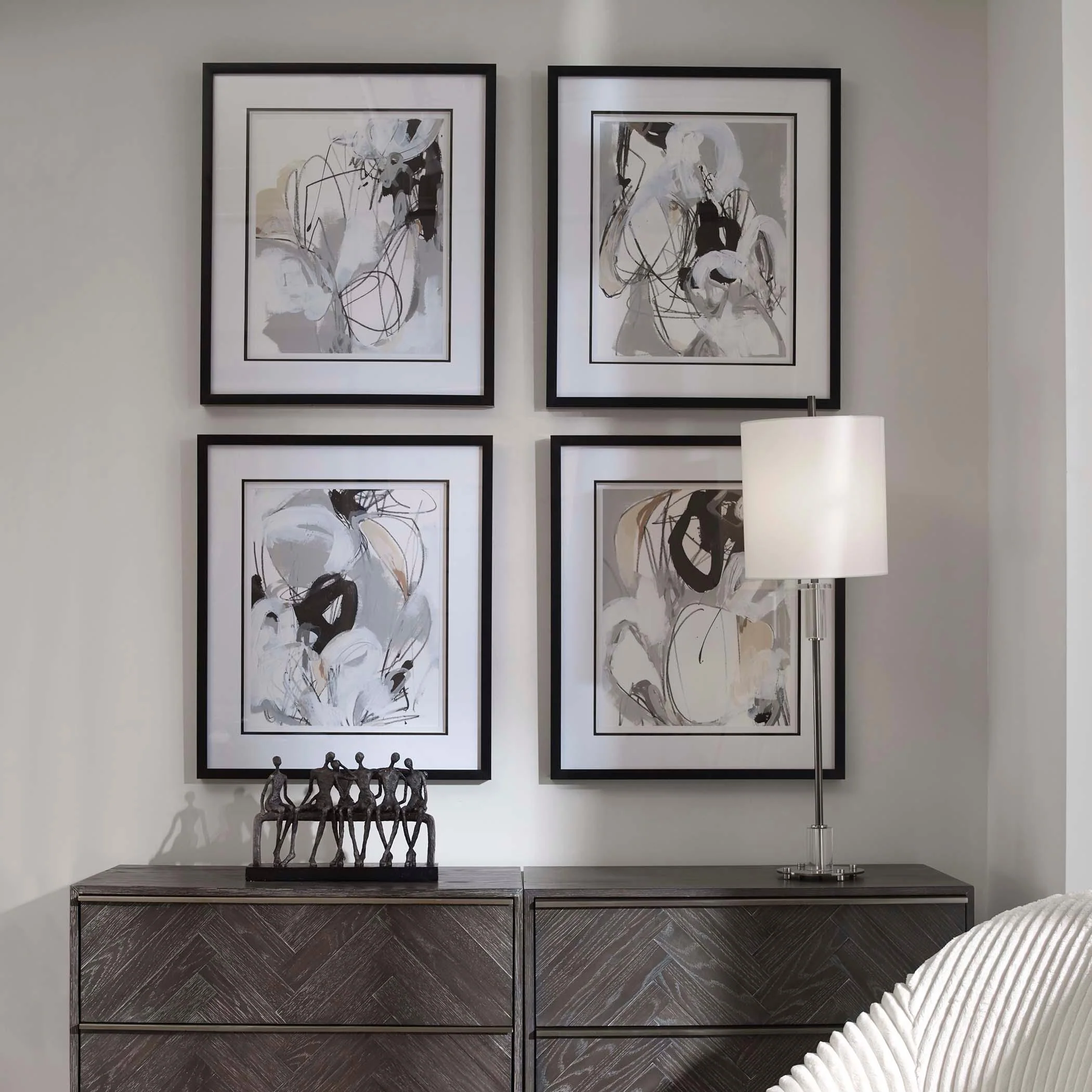 TANGLED THREADS ABSTRACT FRAMED PRINTS, SET OF 4 - Remutear