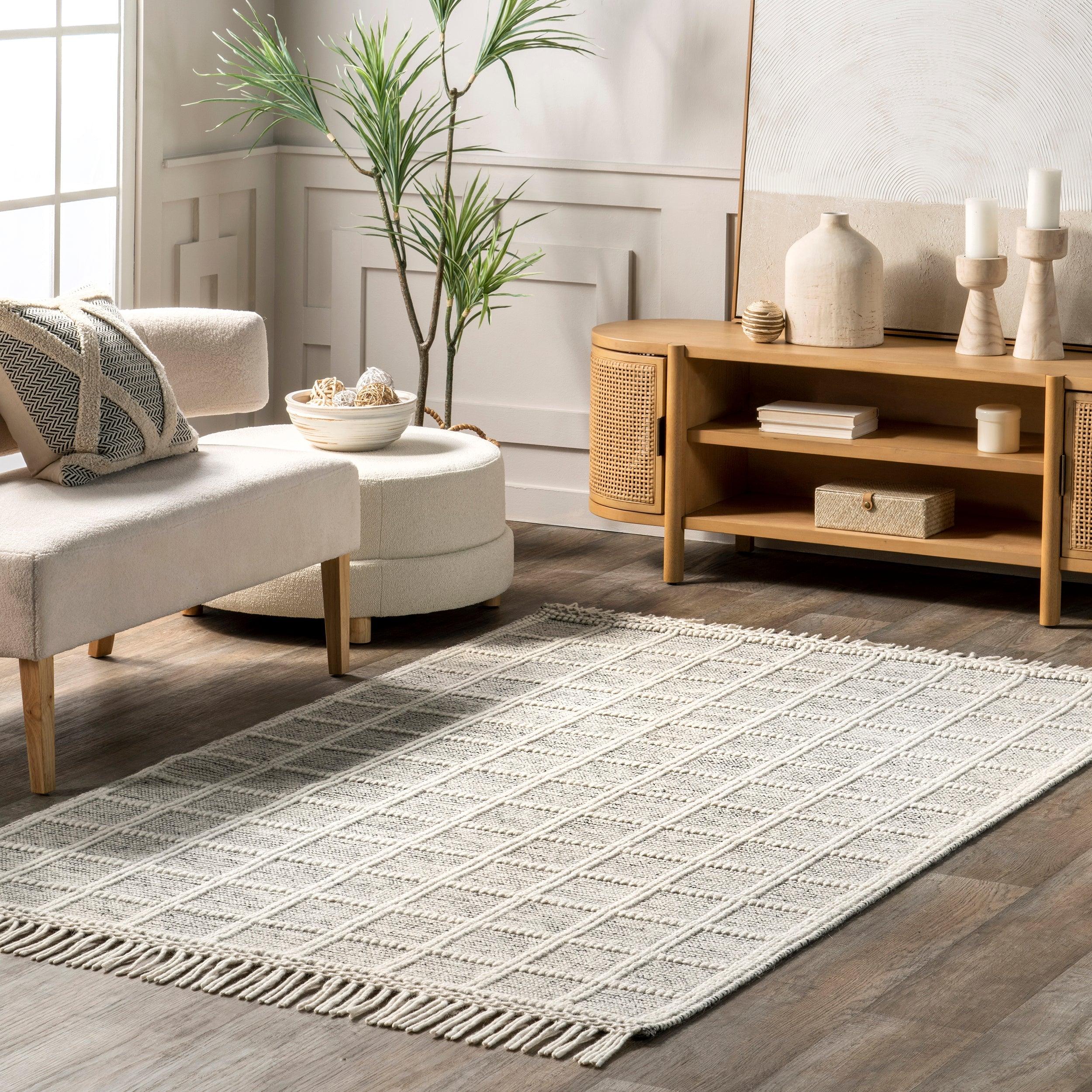 Huia Casual Striped Wool Blend Tassel Area Rug - Remutear