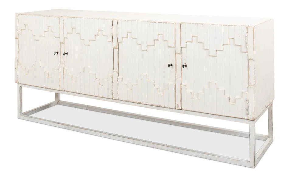 Aztec Sideboard On Stand - Whitewash - Remutear