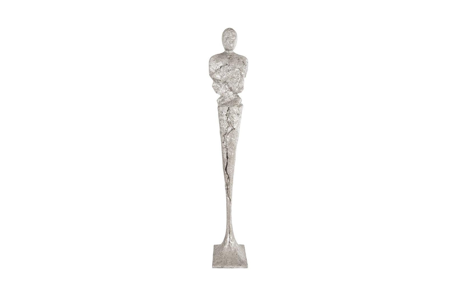 Tall Chiseled Male Sculpture, Resin, Silver Leaf - Remutear