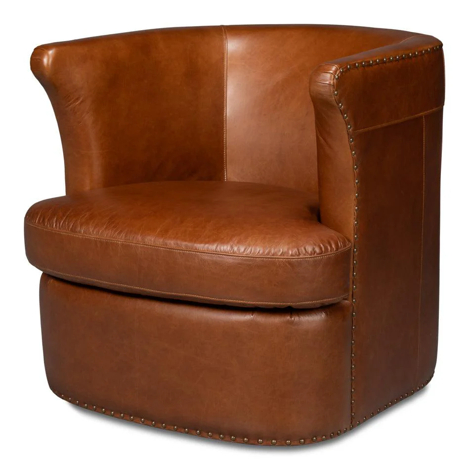 Spencer Distilled Leather Swivel Chair - Remutear