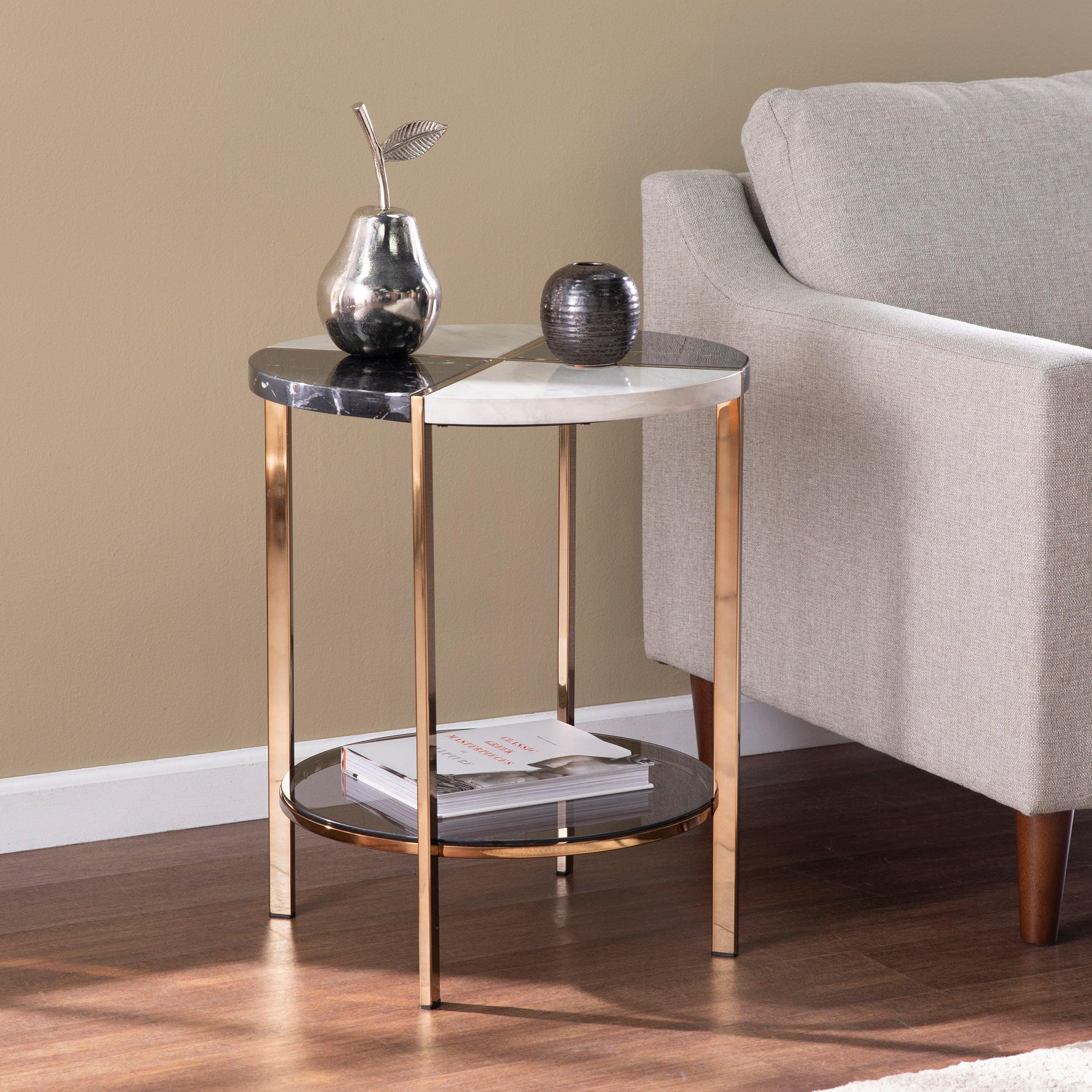 Cortinada Round Faux Marble End Table - Remutear