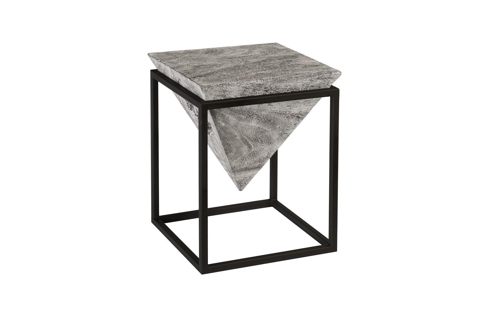 Inverted Pyramid Side Table, Gray Stone, Wood/Metal, Black, SM - Remutear