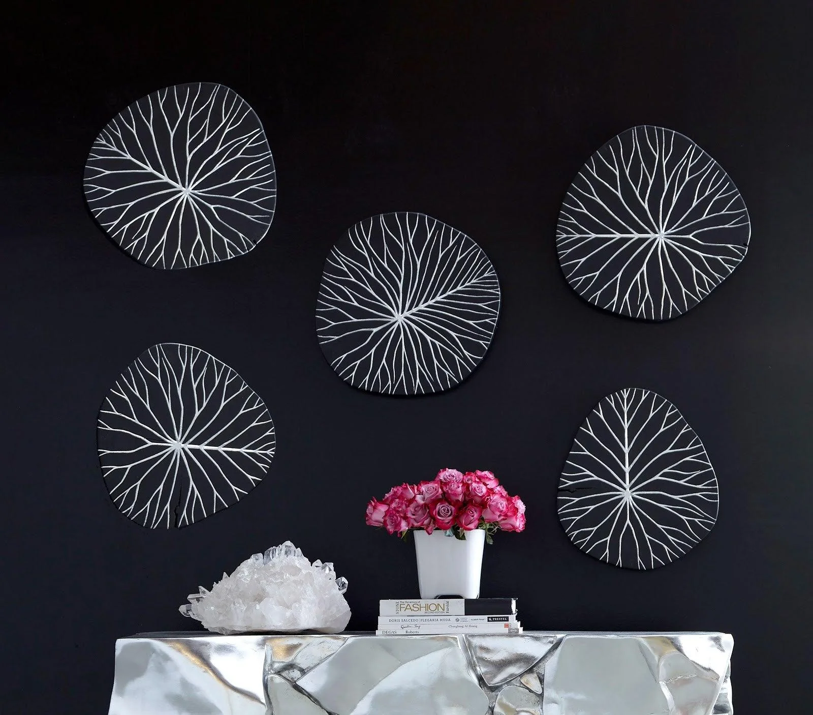 Rivulet Wall Tile, Chamcha Wood, Silver Leaf on Black - Remutear