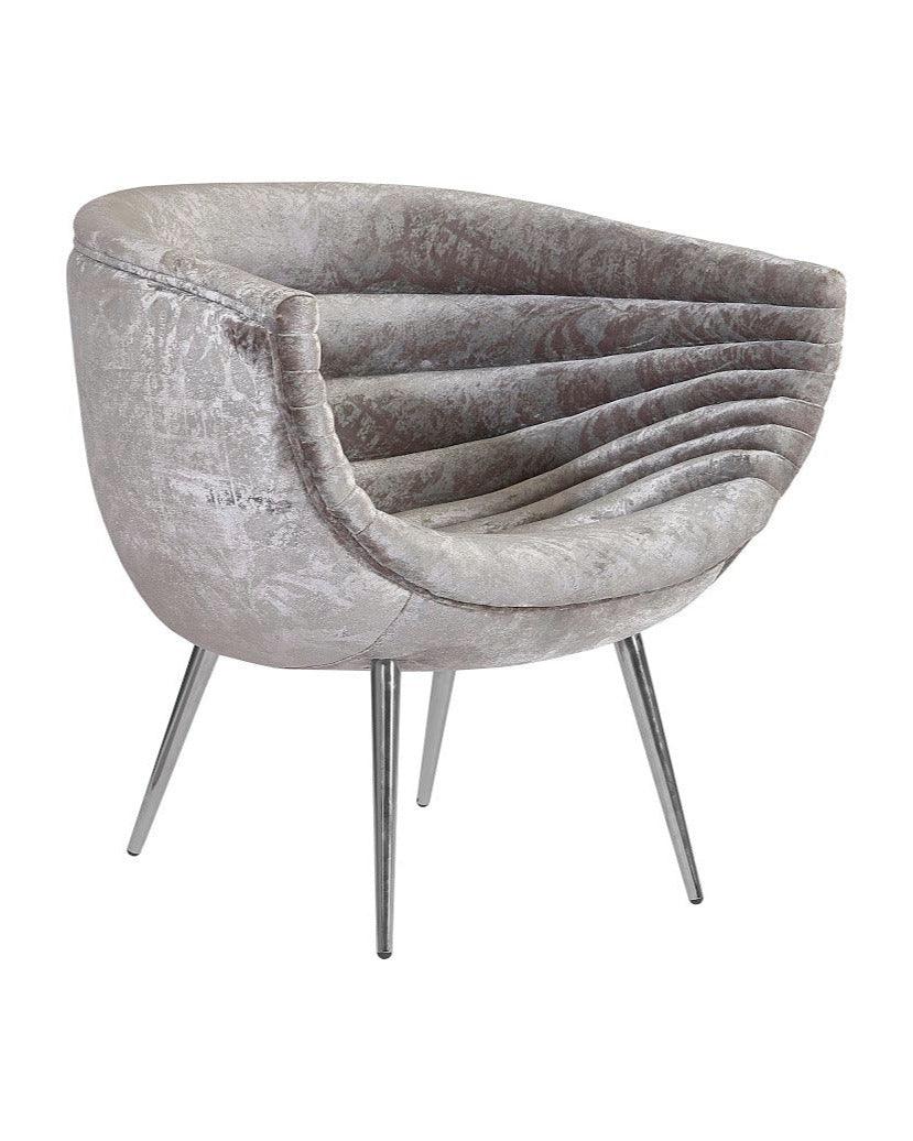 Nouveau Club Chair, Gray Crushed Velvet Fabric, Stainless Steel Legs - Remutear
