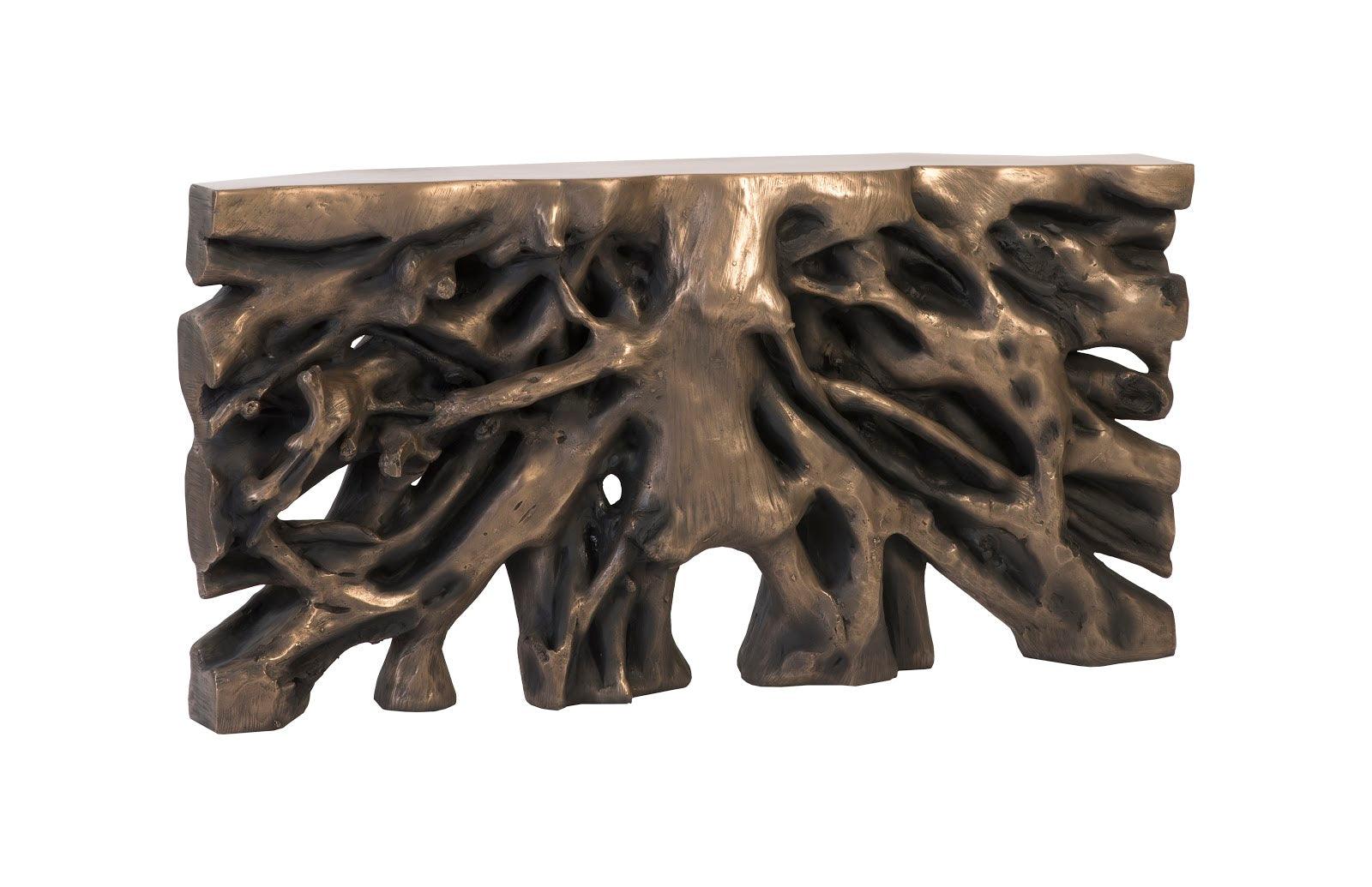 Square Root Console Table, Resin, Antique Bronze Finish - Remutear