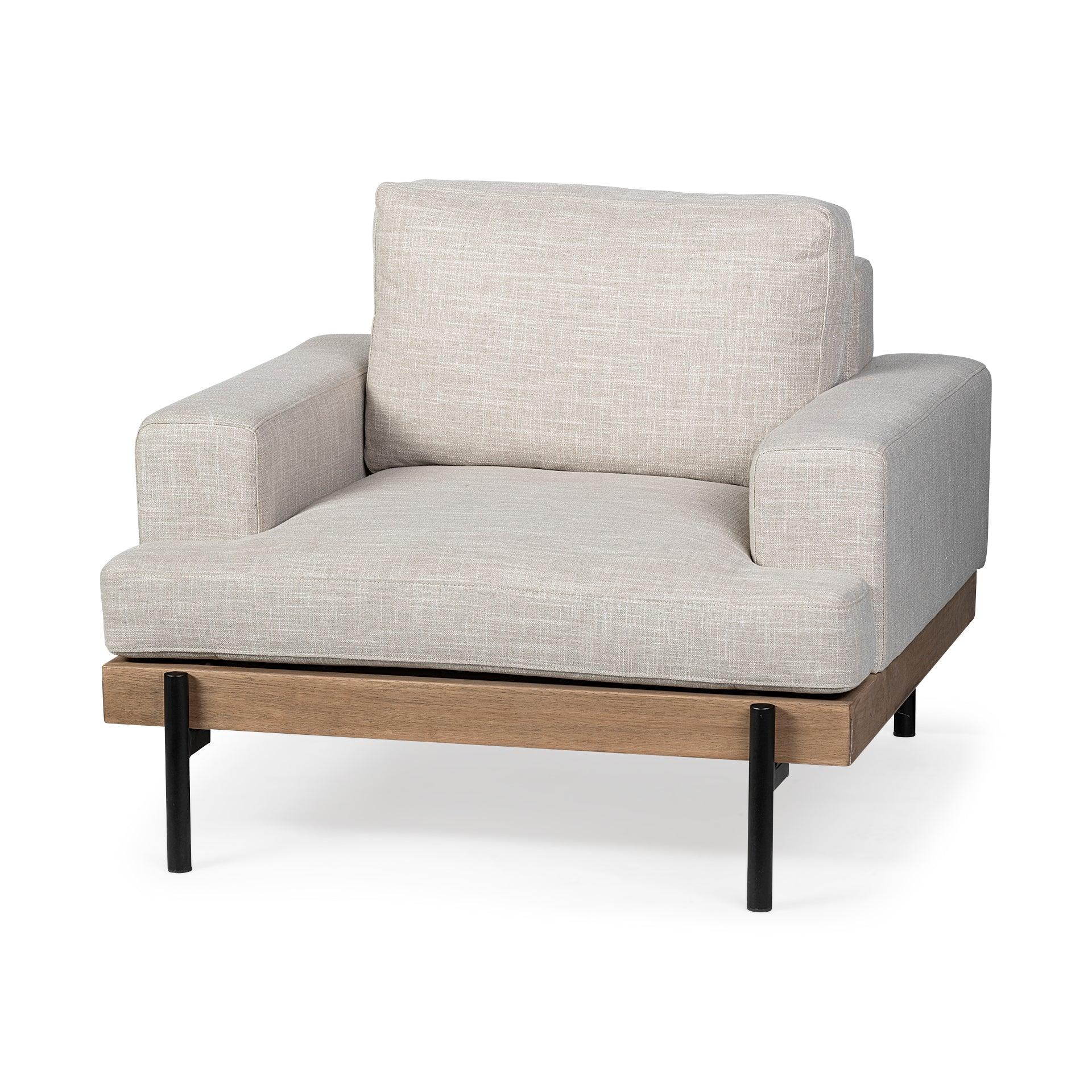 Colburne I Beige Fabric W/ Wood and Iron Frame Accent Chair - Remutear