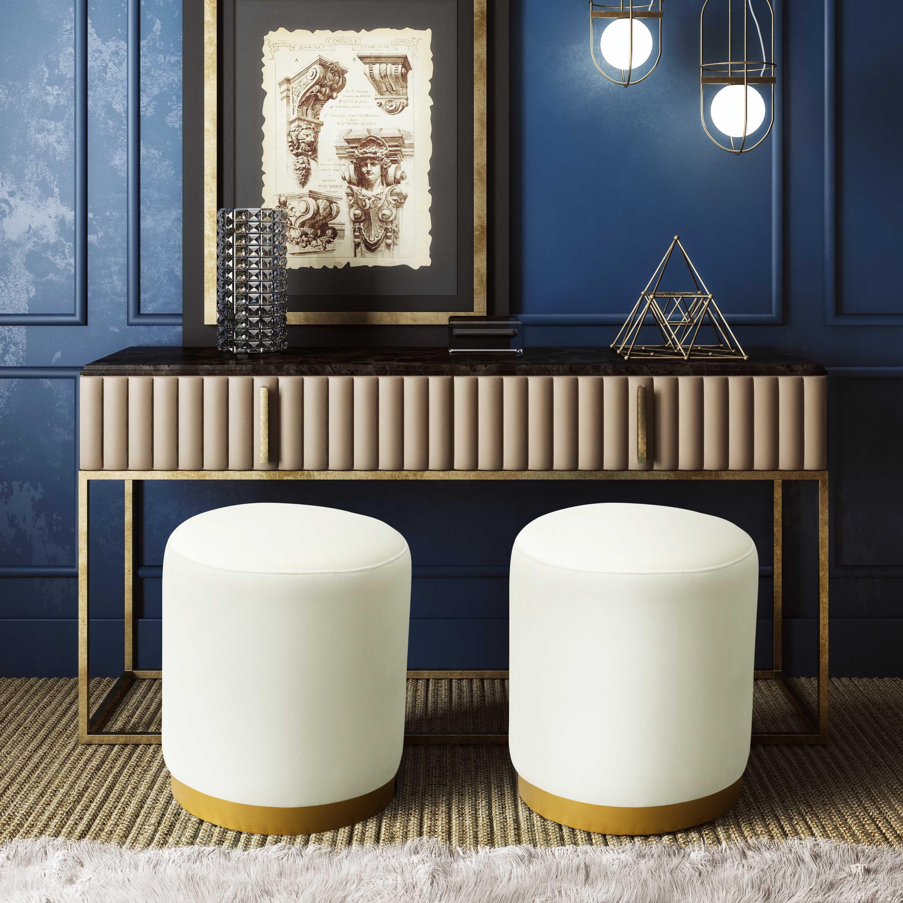 Opal Cream Velvet Ottoman with Gold Base - Remutear