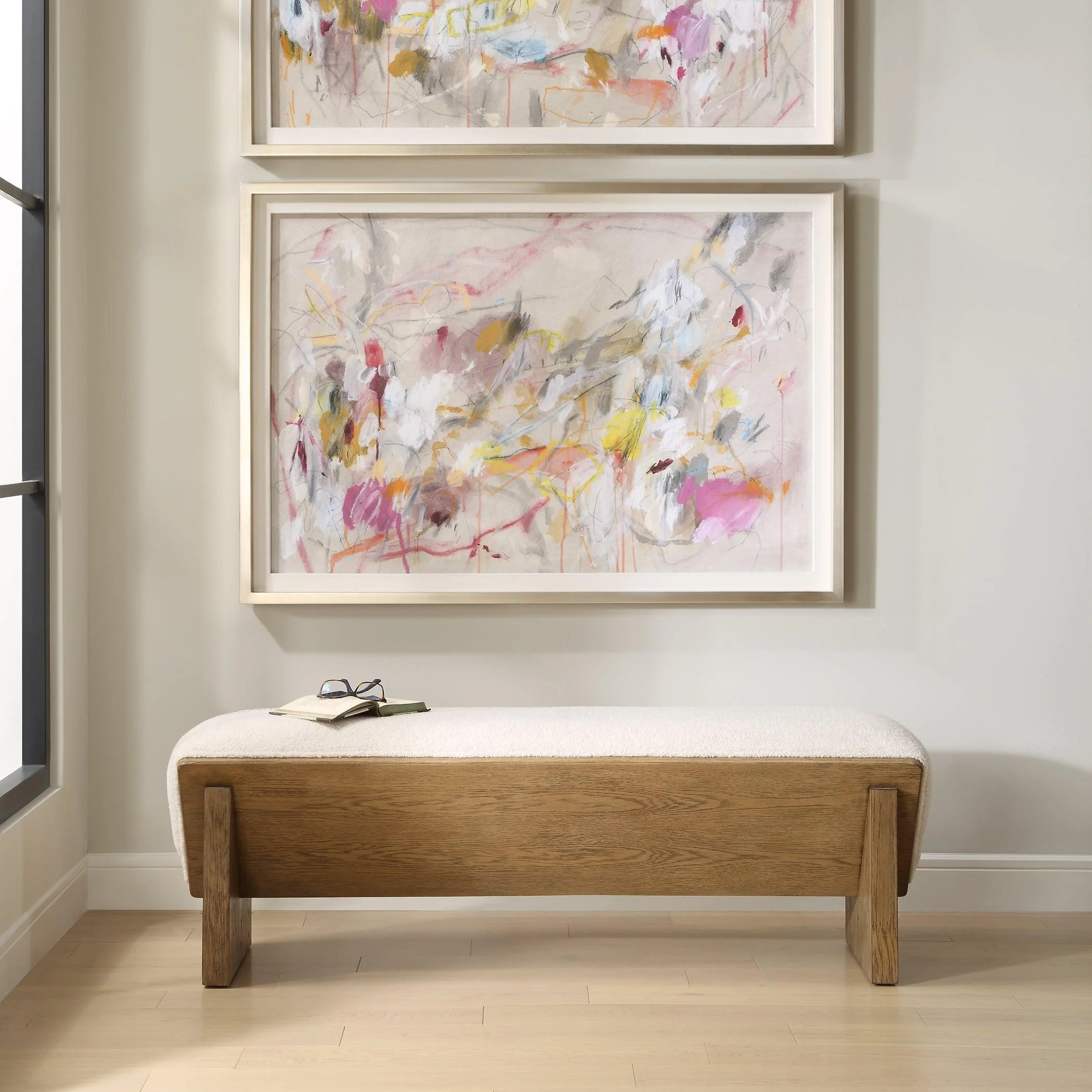 Wedged Ivory Fabric Bench - Remutear