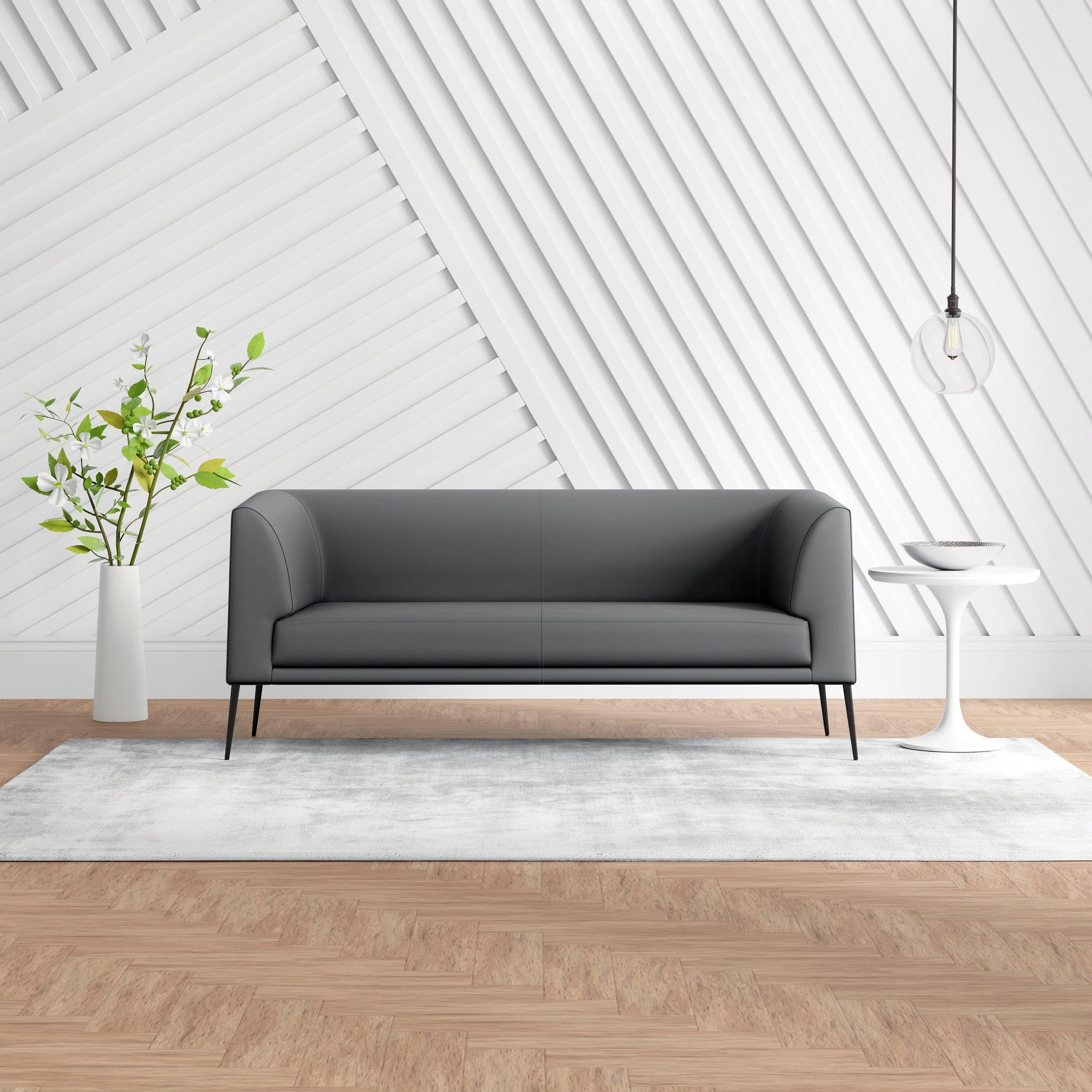 Matias Loveseat in Gray Leatherette with Matte Black Legs - Remutear